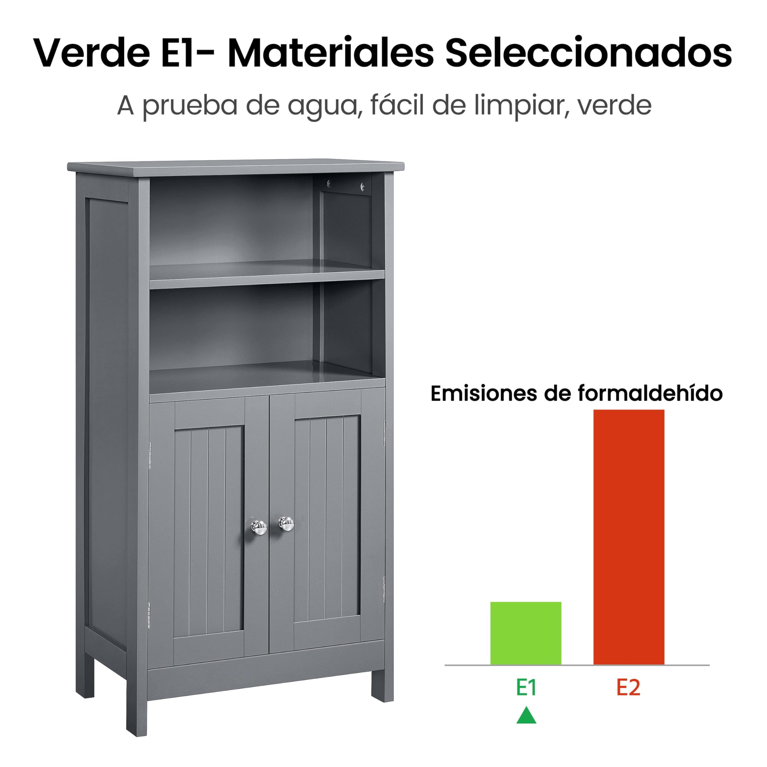 Yaheetech Armario Baño Columna con Estante Mueble Baño Suelo de Madera Armario de Almacenaje Organizador para Salón Cocina 50x30x92,5cm Gris