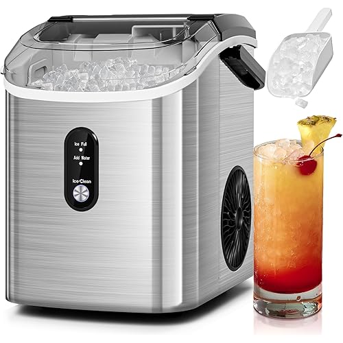 Antarctic Star Nugget Ice Makers Countertop with Self-Cleaning, 35lbs/24H, Portable Sonic Ice Maker Machine with Handle/Basket/Scoop for Home, Kitchen, Office, Camping(Stainless Steel Silver)