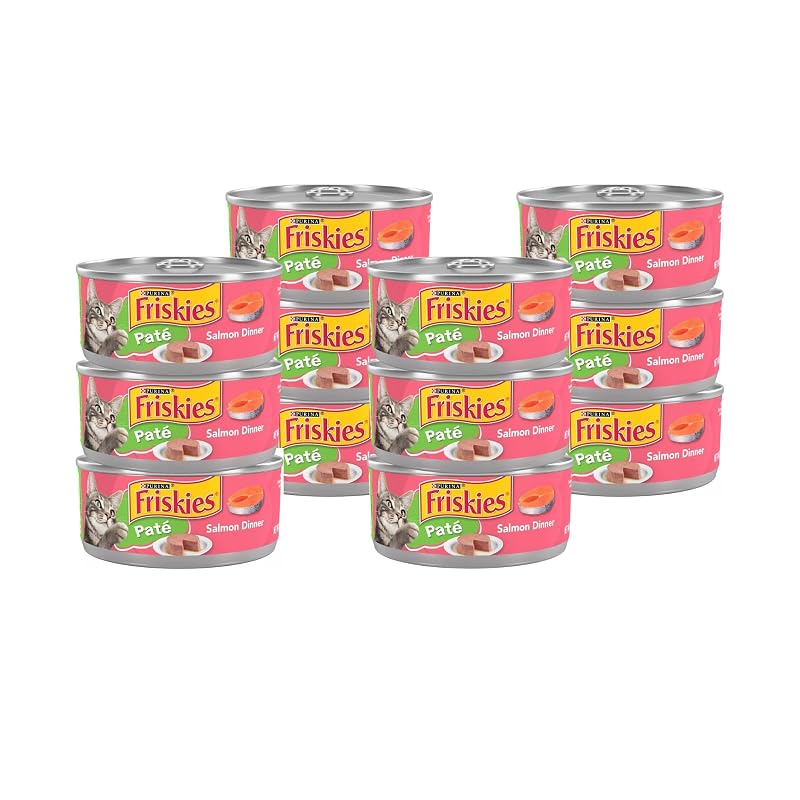 Ração úmida para gatos Friskies Purina Salmon Dinner Pate sabor salmão Pacote com 12 latas de 156 g