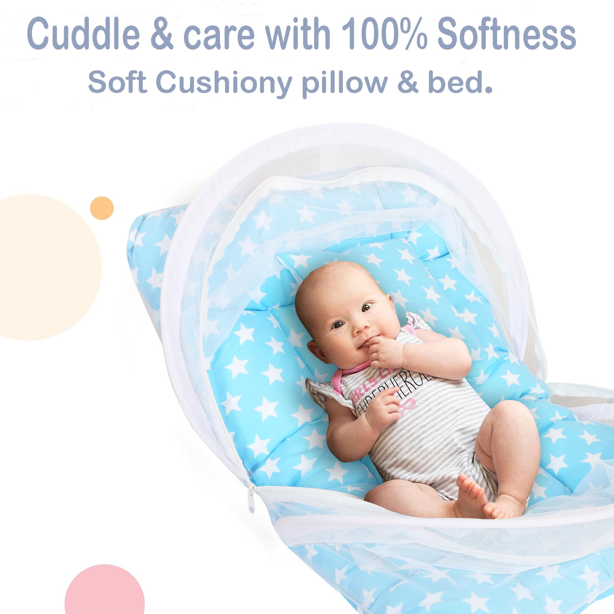 Nonibud Toddler Mosquito and Insect Protection Net/Mattress # Large Size 75 Cms X 48 Cms # 0-9 Months (SkyBlue Star) - Image 4 thumbnail
