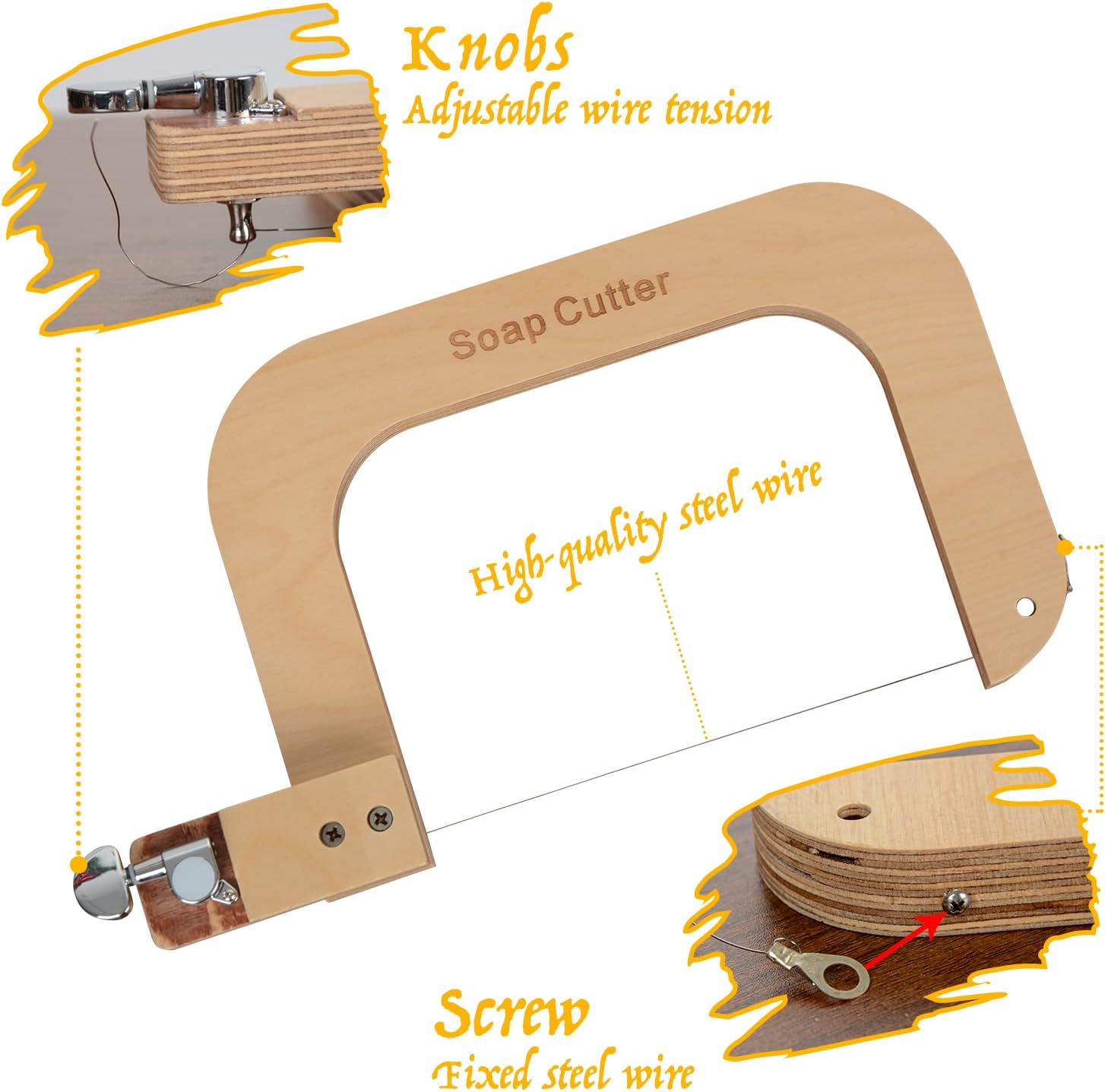 Wooden Wire Soap Cutter, Adjustable Wire Soap Slicer Cutting Tool for Handmade Soap Candles Trimming Cheese Making