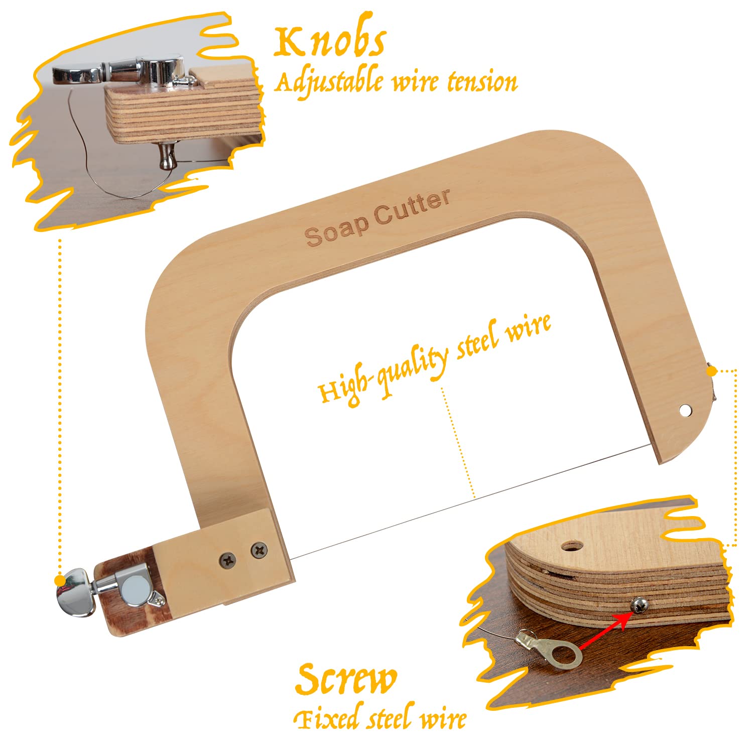Coupe - savon en bois, outil de coupe en acier inoxydable réglable en ligne pour le pain savonneux à la main bougie fromage bricolage outil de fabrication (Wooden-01)