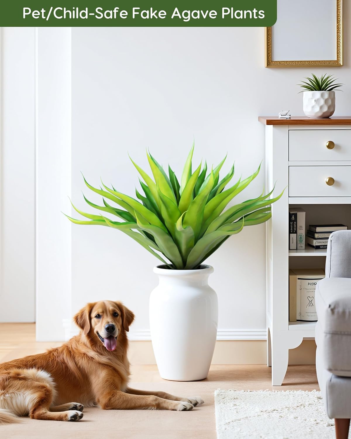 Velener Fake Agave Artificial Plant, Unpotted Fake Succulents Plant for Room Decor, UV Resistant Faux Agave Plant for Outdoor/Indoor Decor, 22 inches, Set of 1(43 Leaves)