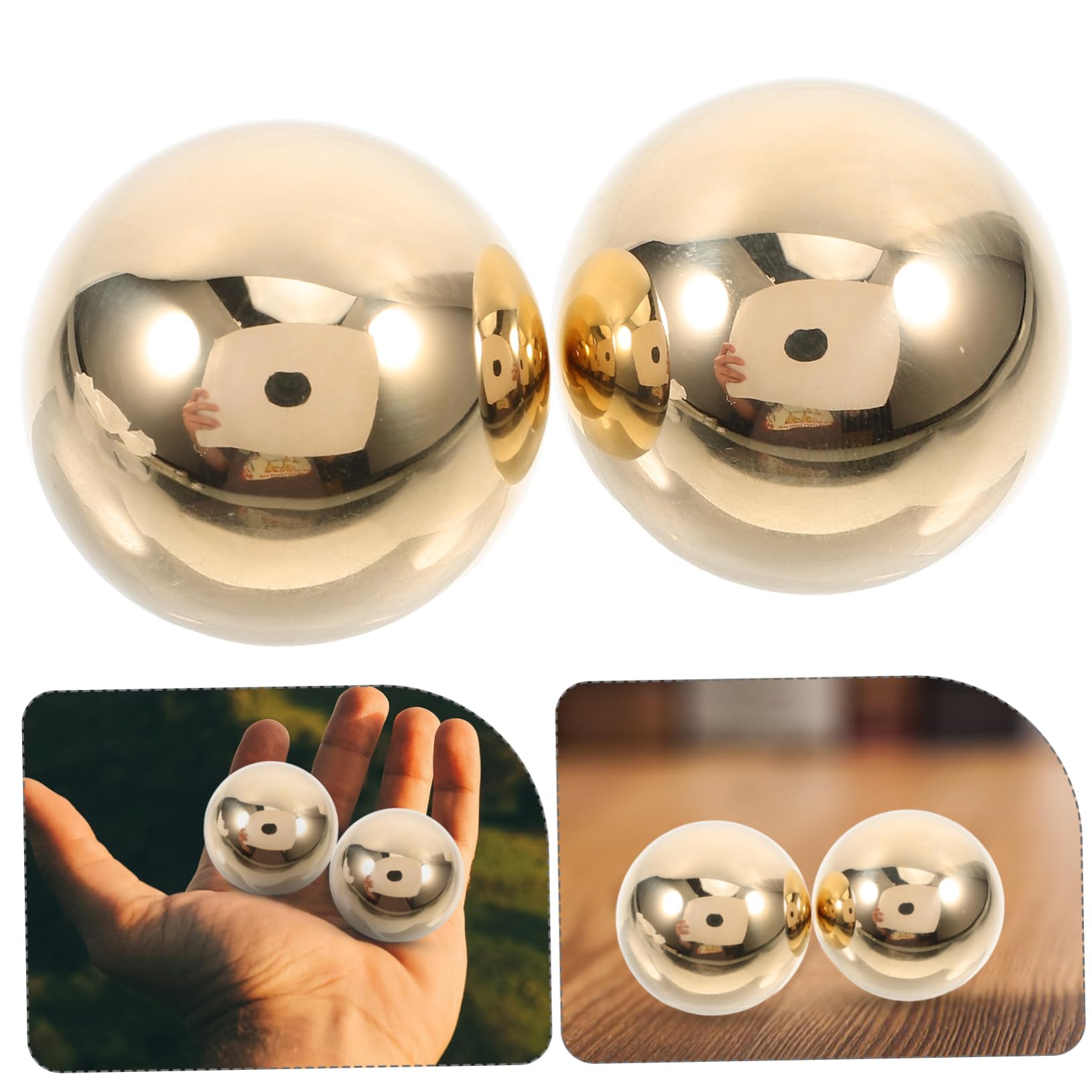 Anneome 2 Bolas de Latón Dorado Portátiles para Fitness y Masaje de Manos, Balones Pequeñas para Ejercicio y Relajación en Casa o Gimnasio