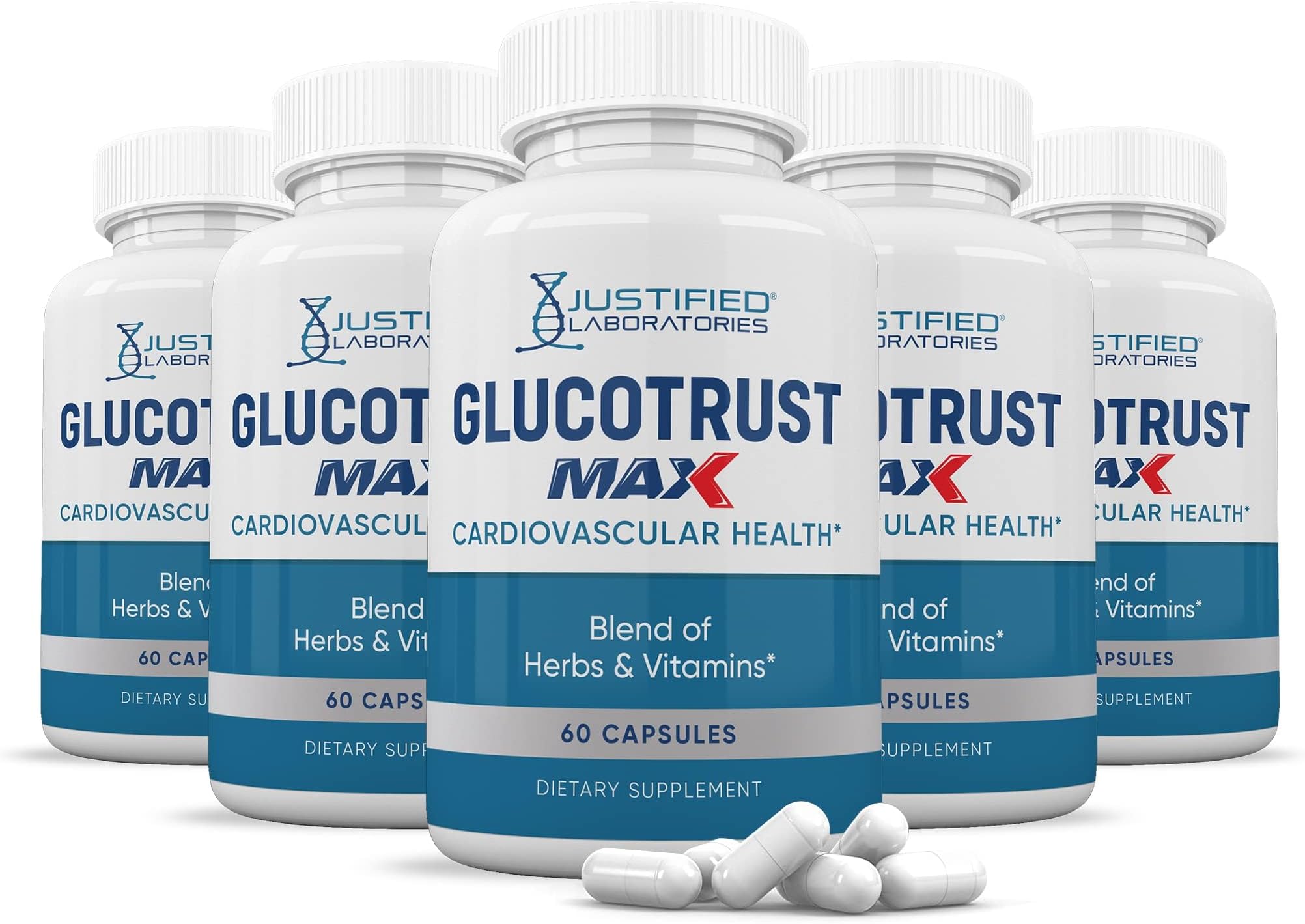 Justified Laboratories (5 Pack) Glucotrust Max 1295MG Formula Supplement Pills 300 Capsules