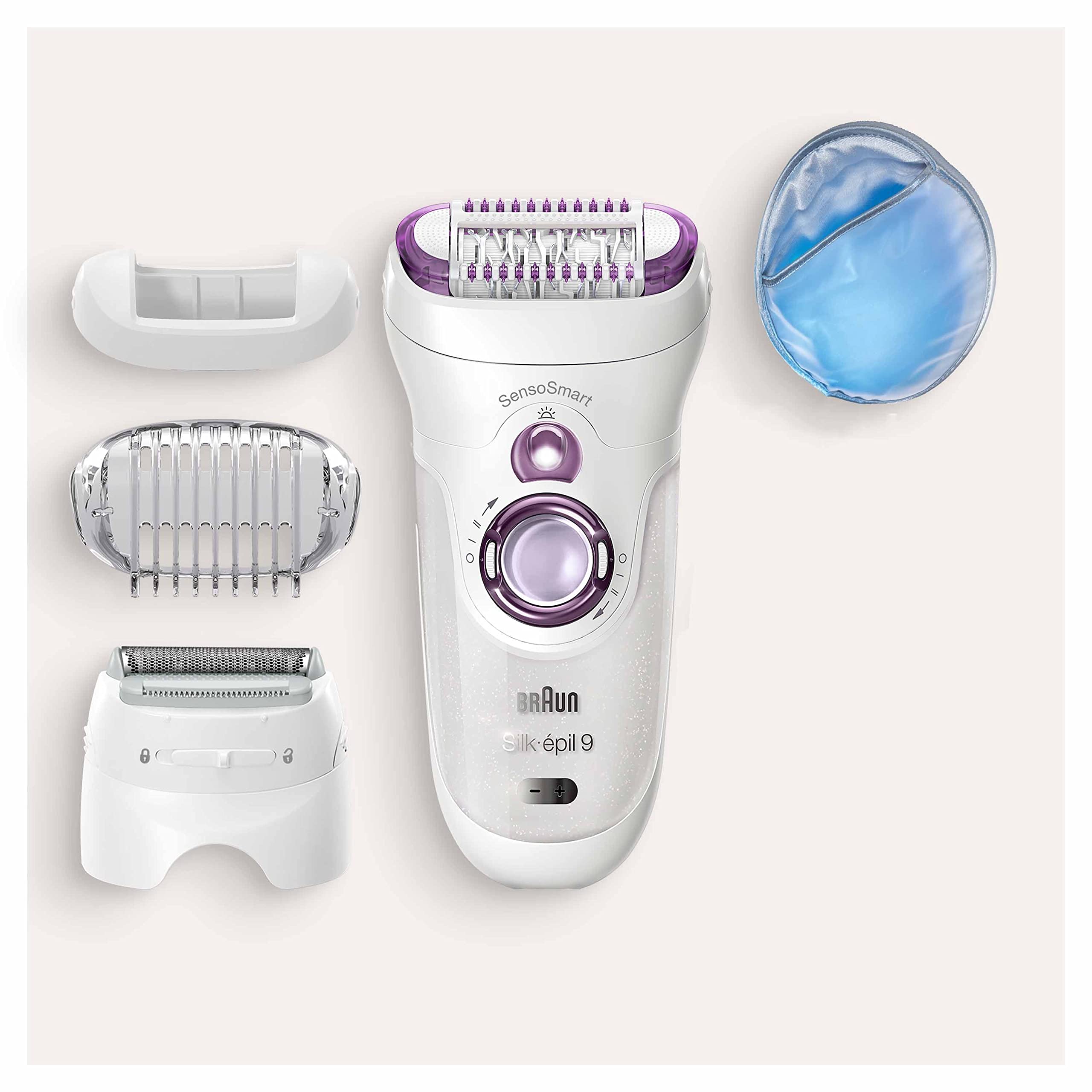 Braun Silk-épil 9 Epilierer Damen / Haarentferner für langanhaltende Haarentfernung, inklusive Rasier- und Trimmeraufsatz, 9-710, weiß/lila