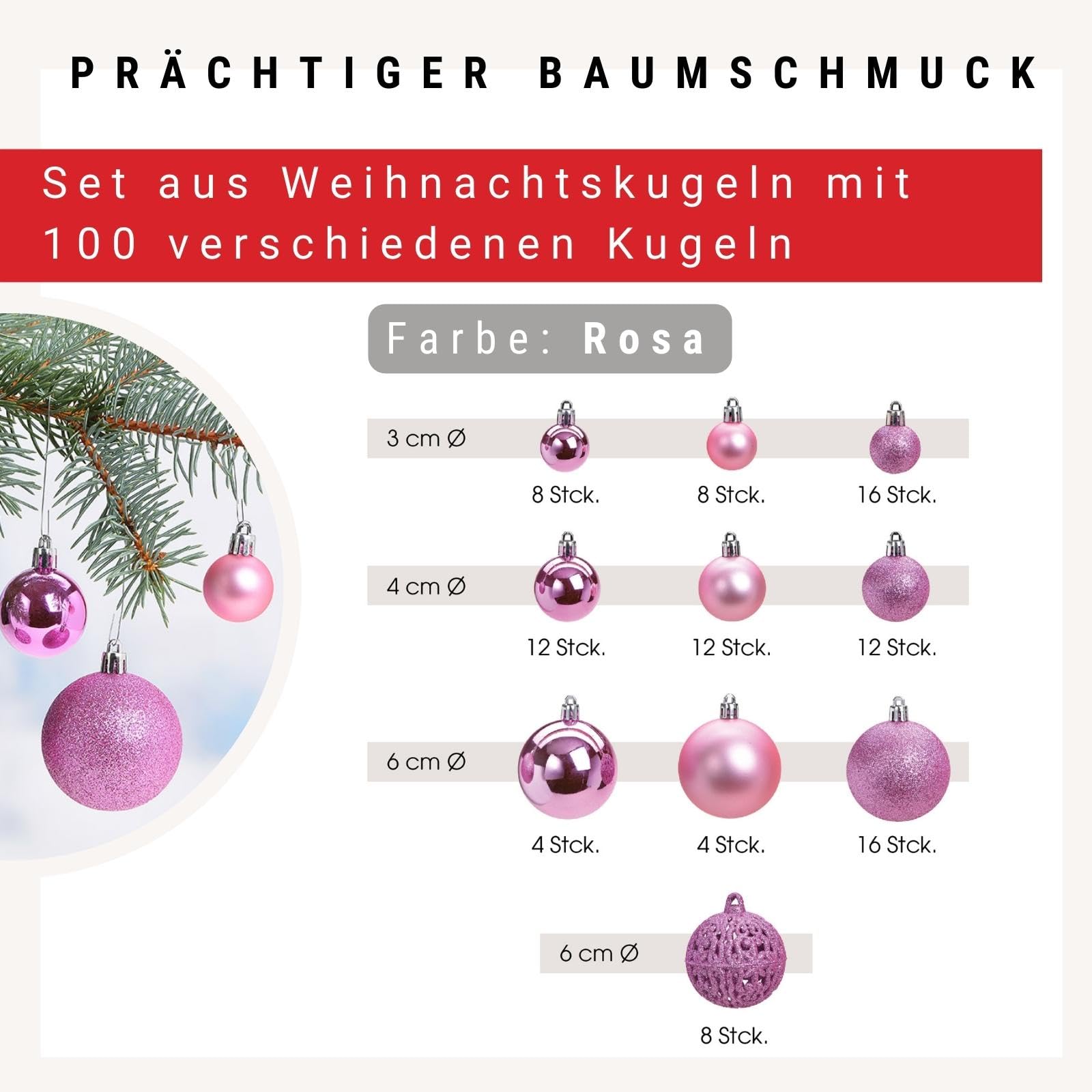MIJOMA Weihnachtskugeln Set 4er – Flauschige Plüschkugeln 7 Cm Mit Satinband (Vintage Rosé)