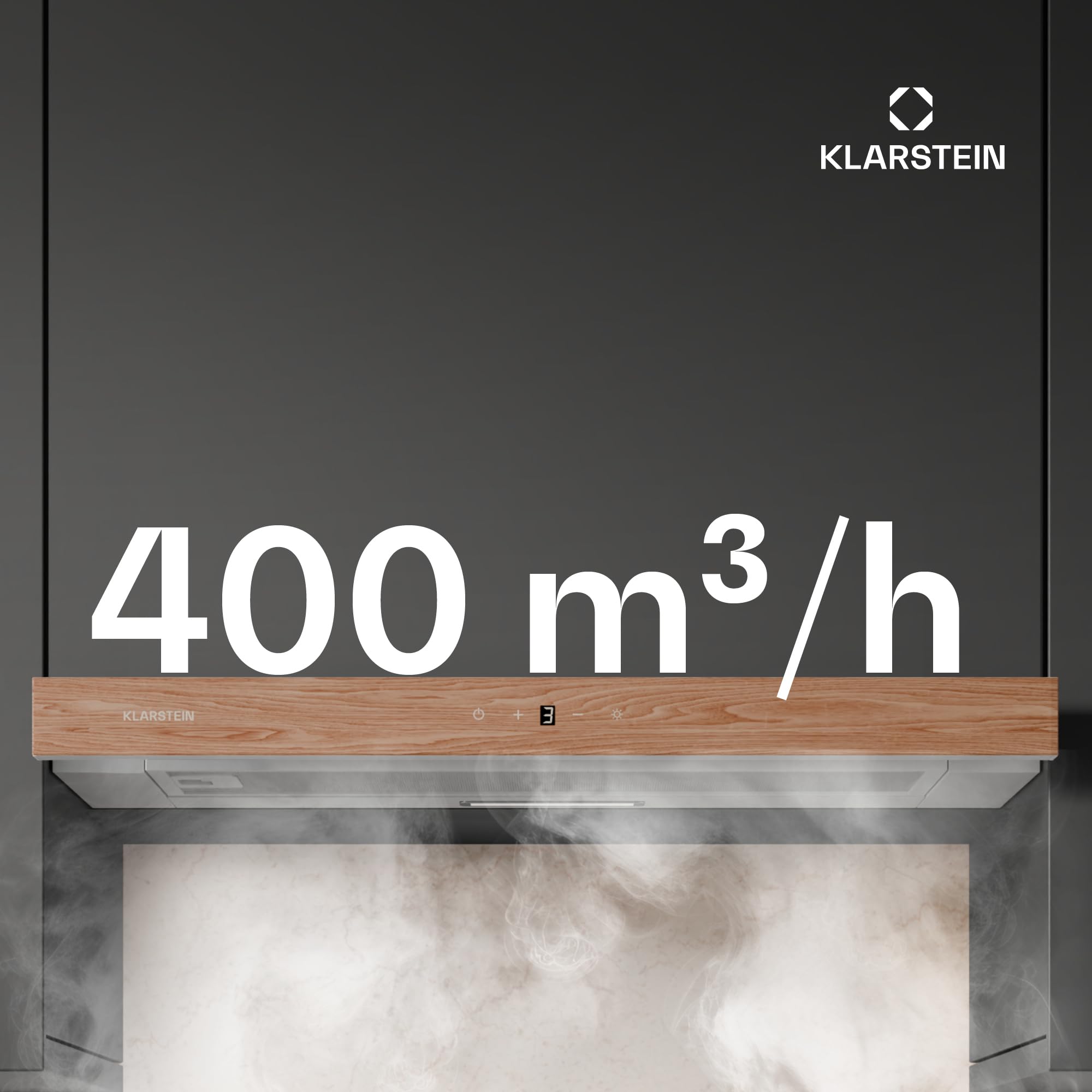 Klarstein ZenFusion Hotte Aspirante, 60cm Hotte Cuisine avec Commande Tactile, Débit 400 m³/h, Efficacité Énergétique A, Extracteur Télescopique, Éclairage LED, Filtre à Charbon Actif
