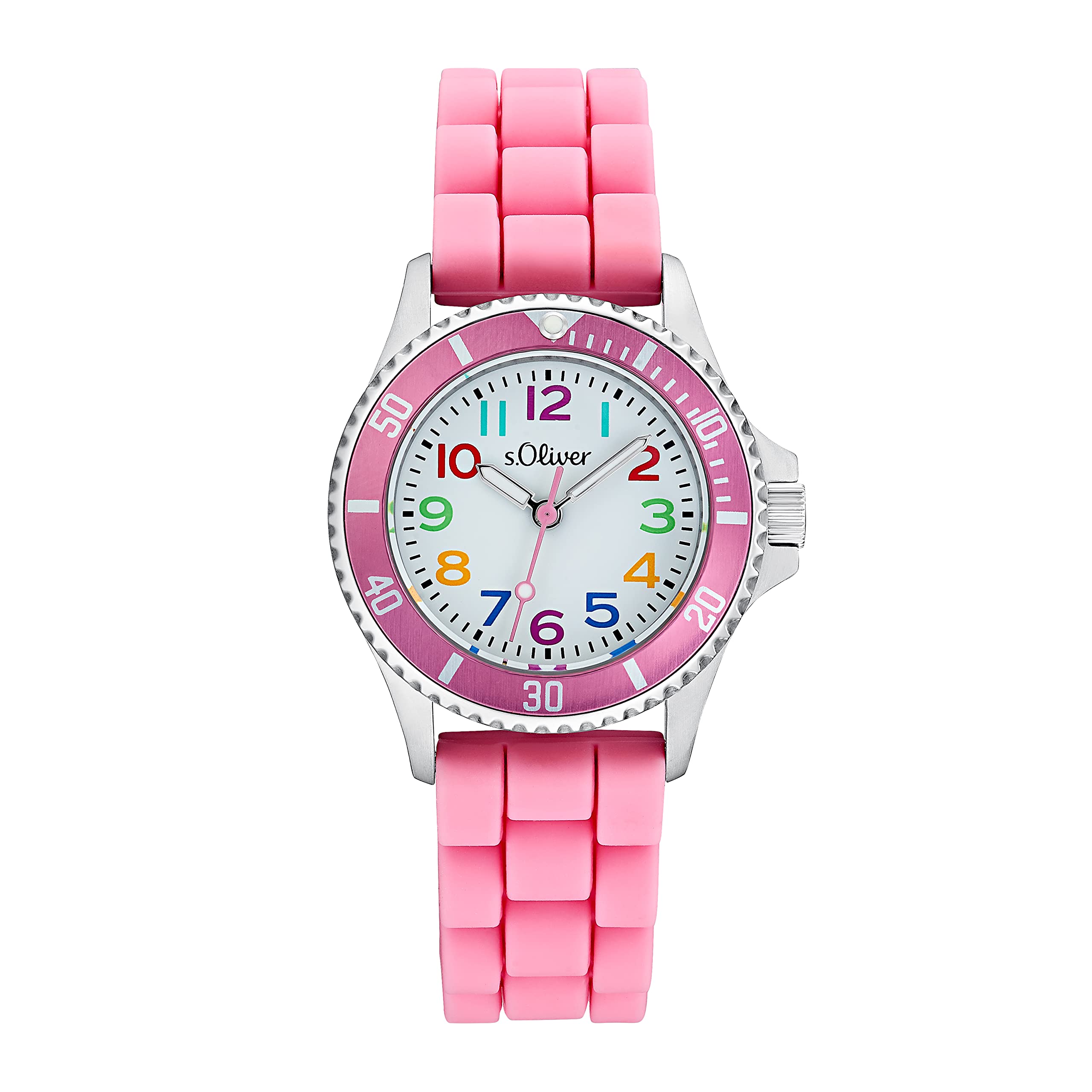 s.Oliver meisjes kinder quartz horloge, analoog, met siliconen band, roze, 5 bar waterbestendig, geleverd in een horloge geschenkdoos, 2036532