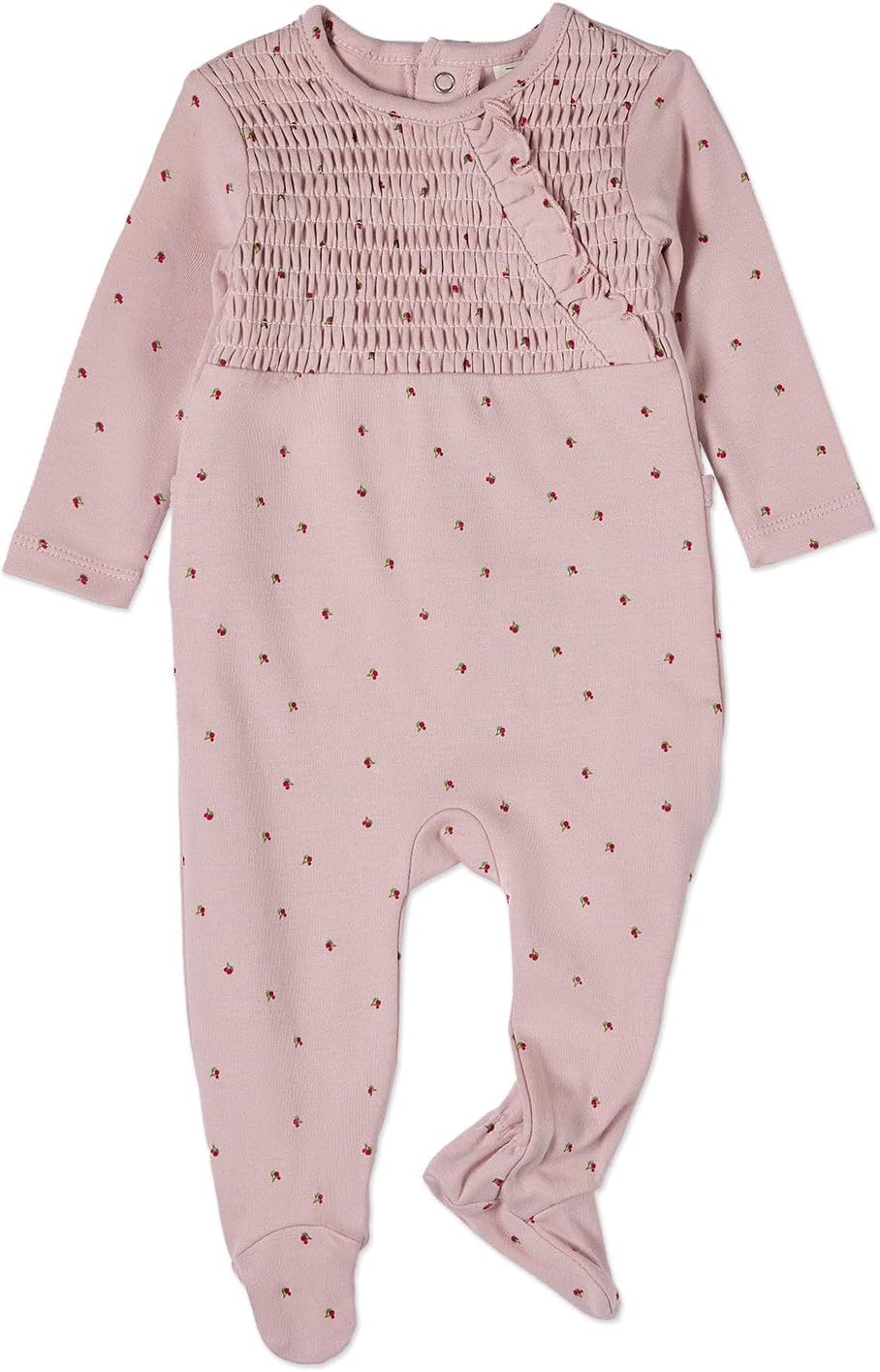 MiniMoi Baby and Toddler Girls Sweet Cherry 100% Cotton Ruffled Smocked Footie
