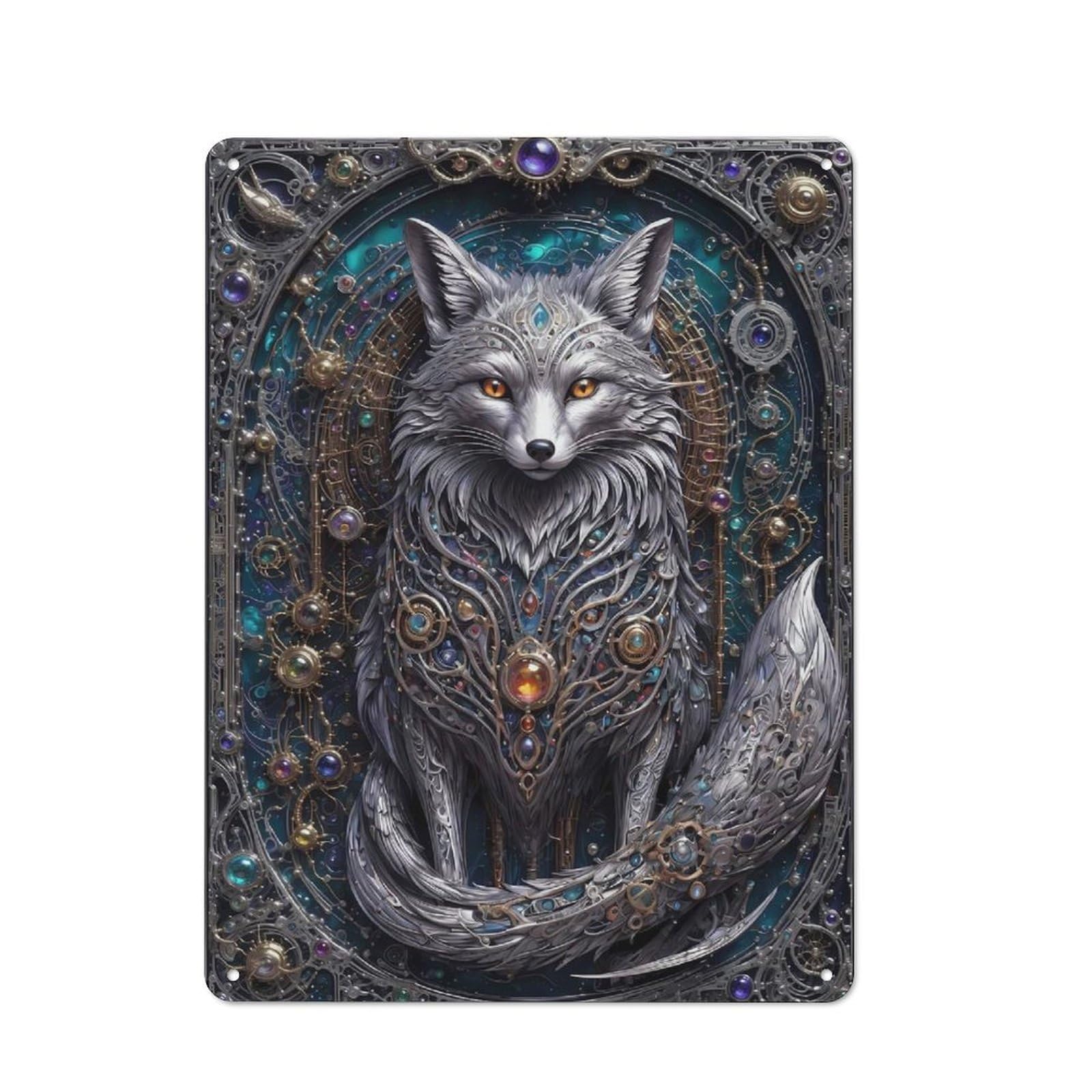 Junmoney Style-5 White Steampunk Fox Vintage Metal Plaque 40X30cm For Hobby Room Or Studio, For Kitchen, Dining Room And Home Bar Wall Decor