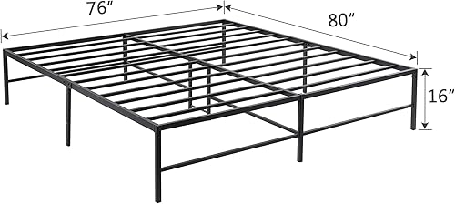 Miniatura 2 de VECELO Marco de cama de plataforma de metal de 16 pulgadas, base de colchón, no necesita somier (tamaño King)