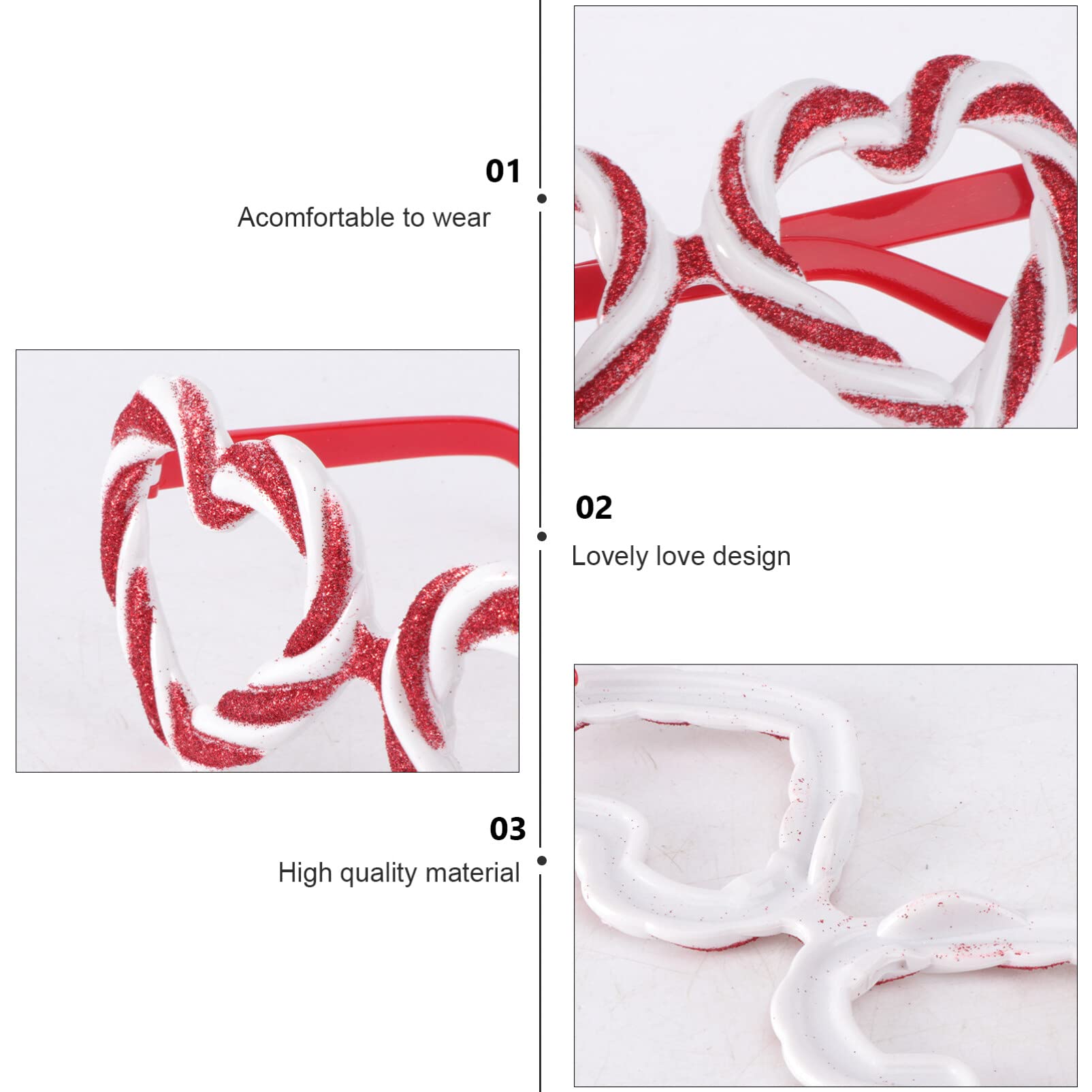 DEARMAMY Heart Shape Glasses 4 works Valentine Candy Heart Glasses Red&White Candy Cane Eyes for Unisex Valentine Photo Booth Party Shape s - Image 4