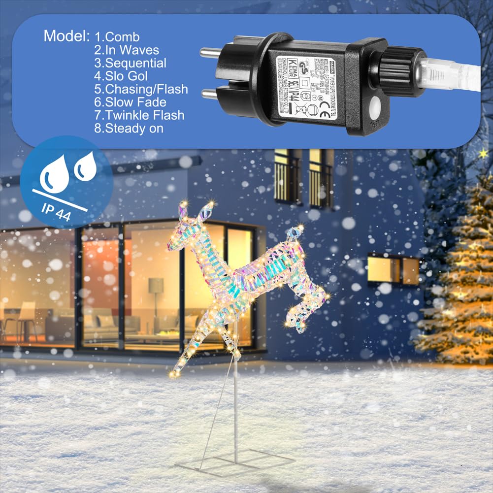 BAKAJI Renna Luminosa Natalizia Luce Bianco Caldo per Esterno, Cervo Babbo Natale LED Addobbo Decorazione 3D Natalizie, Decorazioni Fuoriporta, Giardino, Terrazzo, Protezione IP44 (94 x 150 cm)