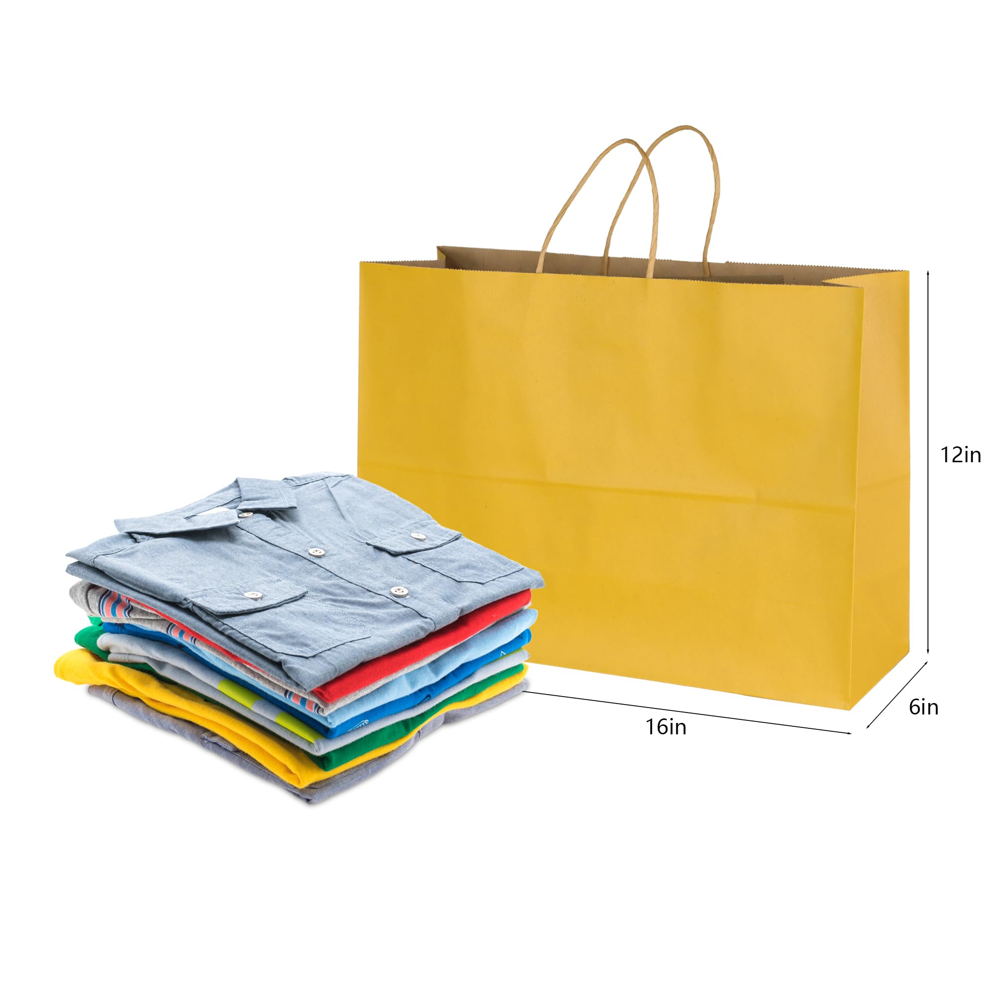 BLEWINDZ 70 bolsas de regalo grandes de 16 x 6 x 12 pulgadas, bolsas de papel kraft con asas a granel, bolsas de compras amarillas para mercancía de comestibles