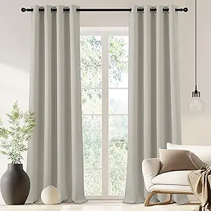 NICETOWN Blackout Drapery Curtain Panel 90 inches Long - Window Treatment Thermal Insulated Grommet Blackout Curtain/Drape for Bedroom Living Room (Natural, 1 Panel, 46 by 90 inches)