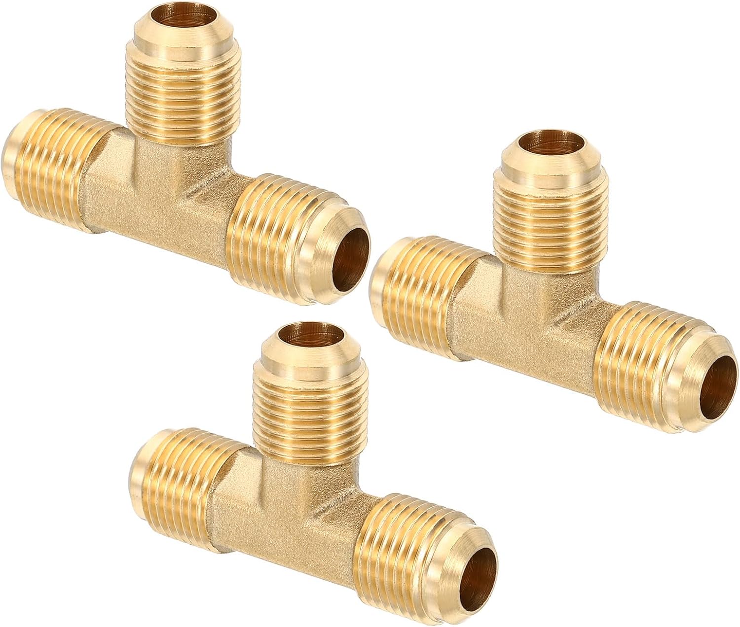 PATIKIL 3/8" x 3/8" x 3/8" Brass Pipe Fitting, 3 Pack Flare Tee Tube Fitting Pipe Adapter Connector for Air Conditioner Refrigeration Plumbing