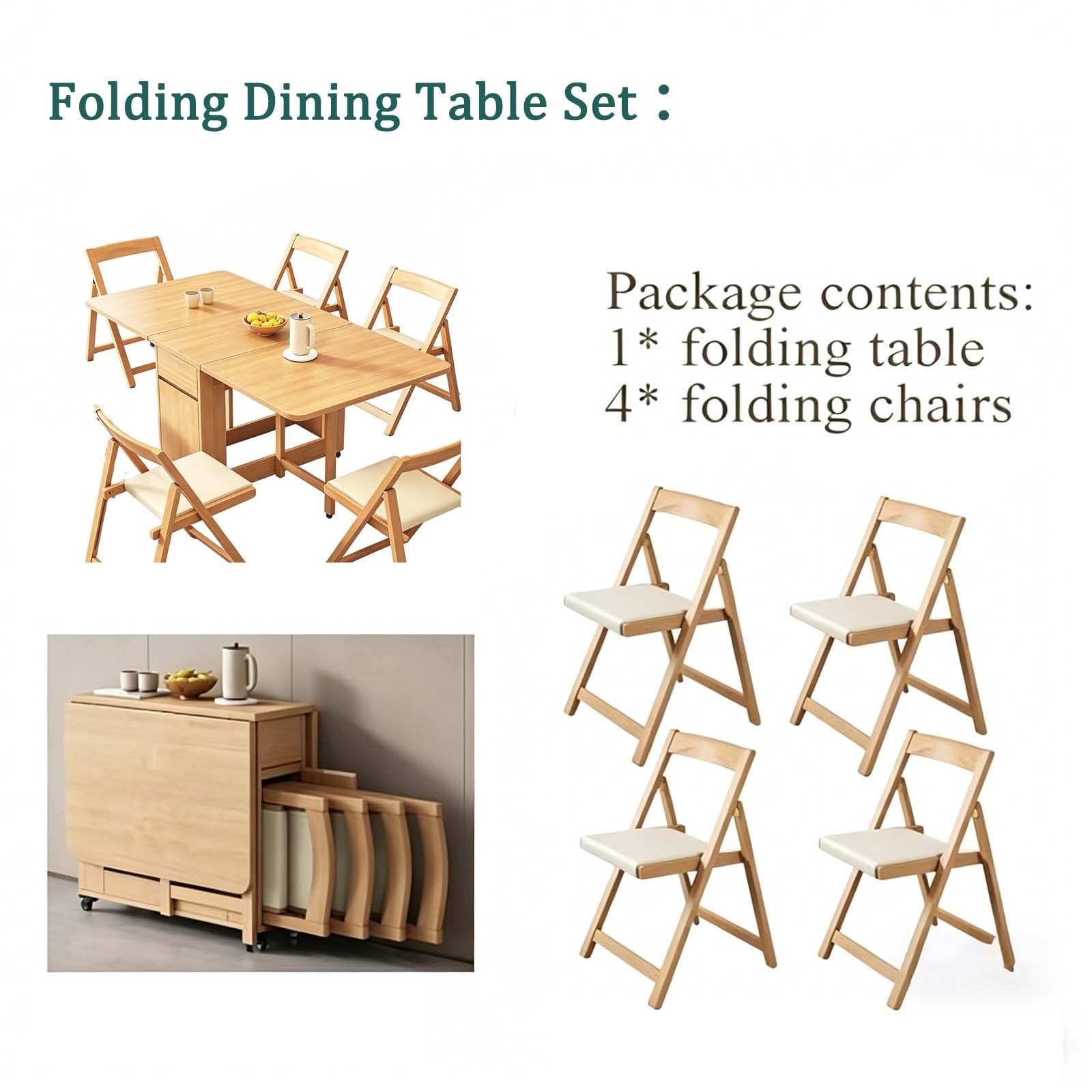 HiFi Rack Audio Regal Klapptisch esstisch, Vielseitiger Klapptisch Küche, mit Rollen und 4 Stühlen, Mobiler Esszimmertisch Ausziehbar für Esszimmer, Wohnzimmer(White)