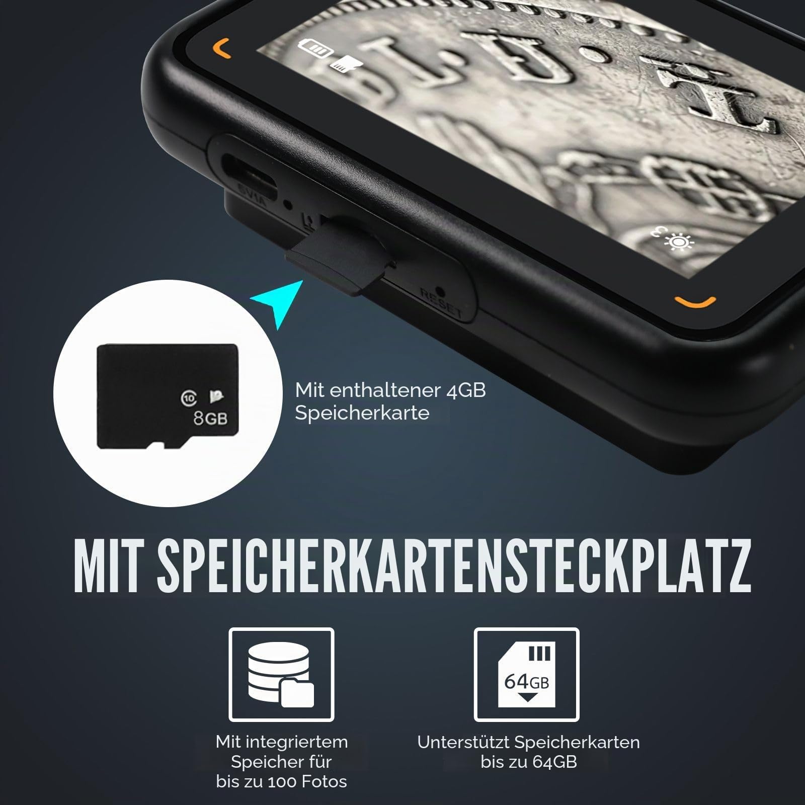 Digitales Mikroskop mit IPS-Bildschirm, Autofokus, USB-Lupe, 64 GB, Unterstützung für Münzen, Schmuck, PCB, Reparatur, Biologie, 8 LED-Leuchten für Windows, Mac, 7,6 cm Display, tragbarer