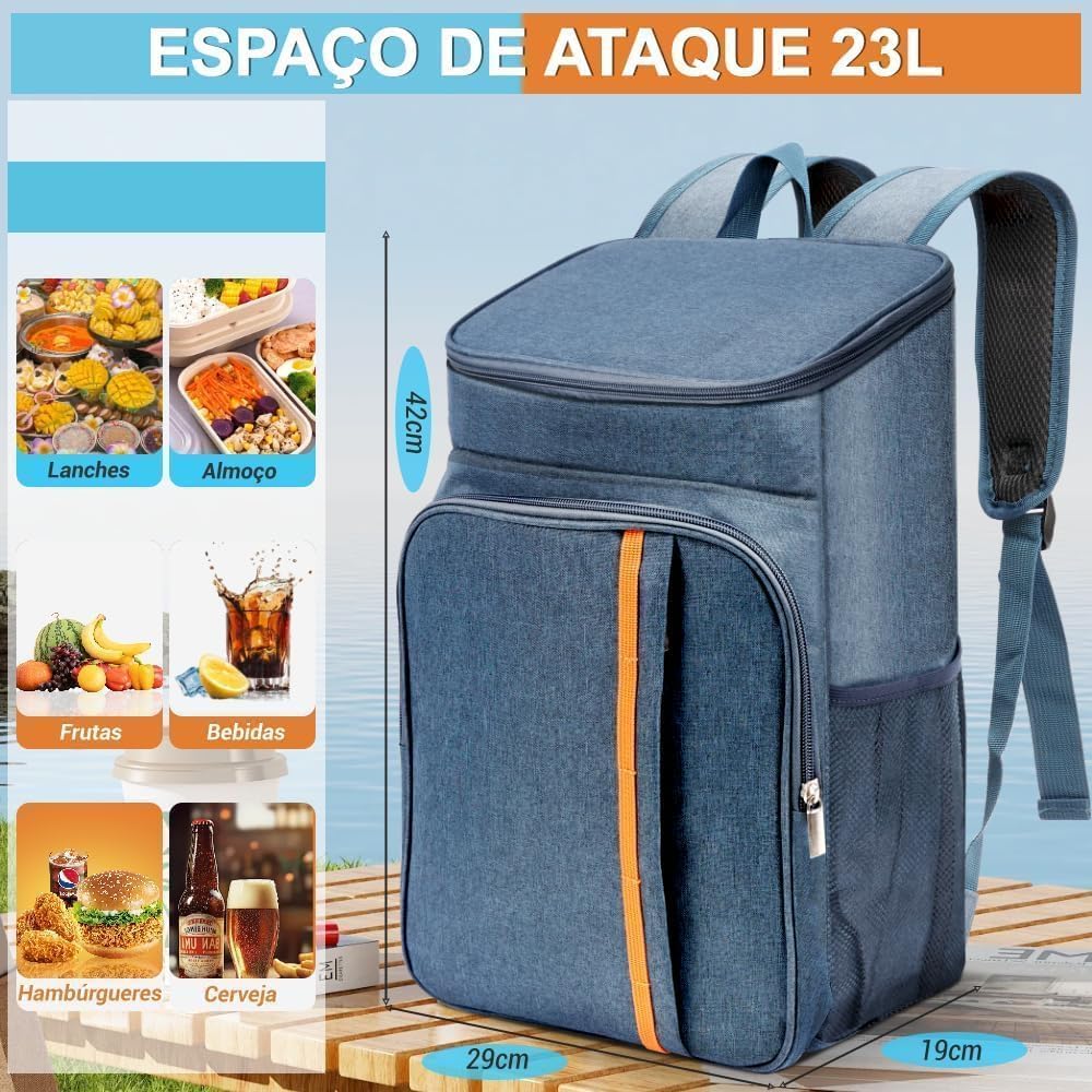 Mochila Térmica 23 L Bag Cooler Impermeável Reforçada para Marmita, Cerveja Gelada, Viagem, Praia, Academia e Trabalho Bolsa Térmica Masculina e Feminina Portátil Premium Mochila Térmica 23 L Bag Cooler Impermeável Reforçada para Marmita, Cerveja Gelada, Viagem, Praia, Academia e Trabalho Bolsa Térmica Masculina e Feminina Portátil Premium