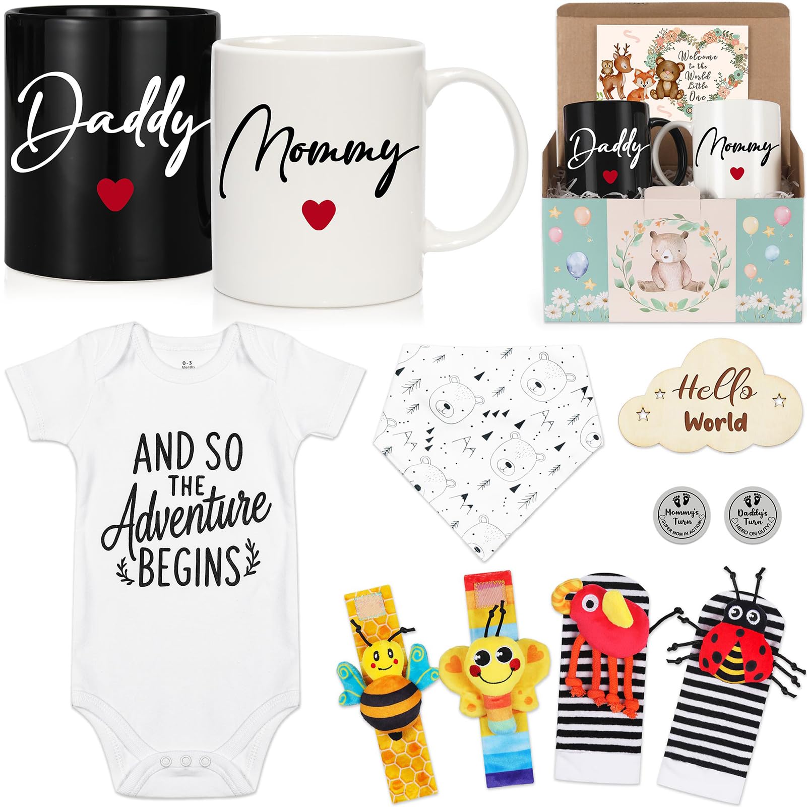 Breezy Valley New Parents Gender Reveal Gifts for Couples - Baby Shower Gifts for New Mom and Dad, First Time Mommy Daddy Mug Gift Set, Pregnancy Gift
