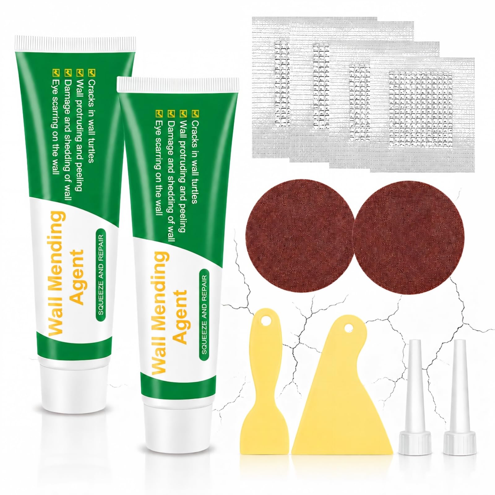 XTYMBH Wall Repair Kit,100% Safe Wall Spackle Repair Paste With Drywall Patch, Sandpaper, Scraper For Quick Repair Of Cracks, Graffiti, And Holes - Quick Drying Wall Hole Filler Kit