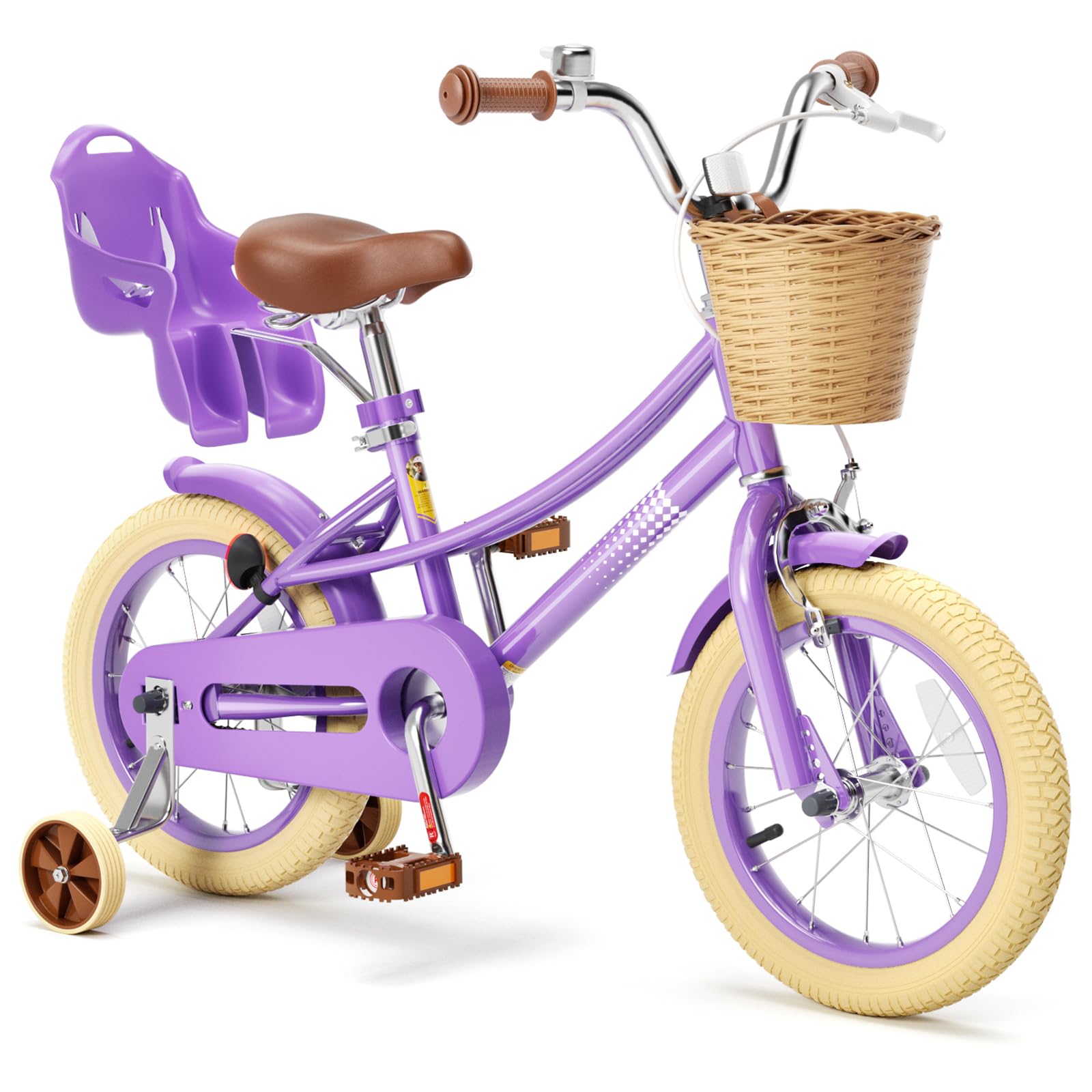 Glaf 12 14 16 20 Inch Girls Bike with Training Wheels for Kids Age 2-12 Years Old Toddler Girls Bike with Basket and Doll Seat Kids Bicycle Adjustable