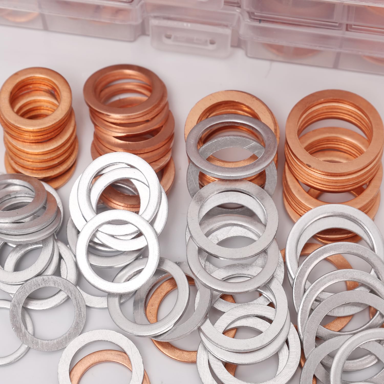 100PCS / Box Oil Drain Metal Flat Washer Sealing Screw Gasket Oil Pipe Copper Aluminum Washers Automotive Fastener Accessories M10/ M12/ M14/ M16/ M18