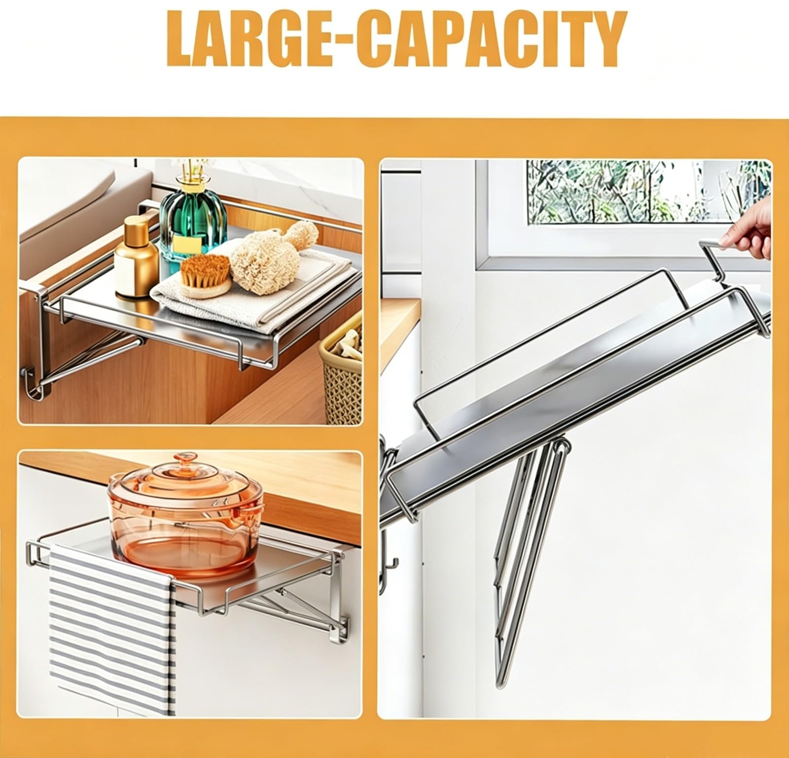 Estante para Puerta de Armario de Acero Inoxidable Impermeable, Tablero de PreparacióN Plegable DiseñAdo para Espacios de BañO HúMedos(A)