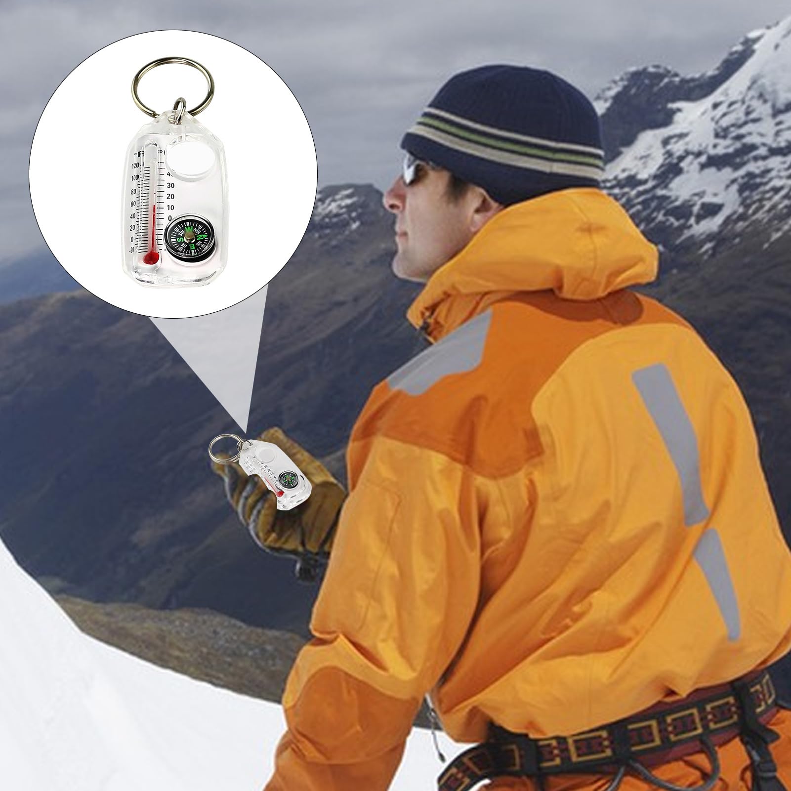 Porte-clés Boussole Avec Thermomètre – Accroche-mousqueton, Compact, Pour Rando Et Camping