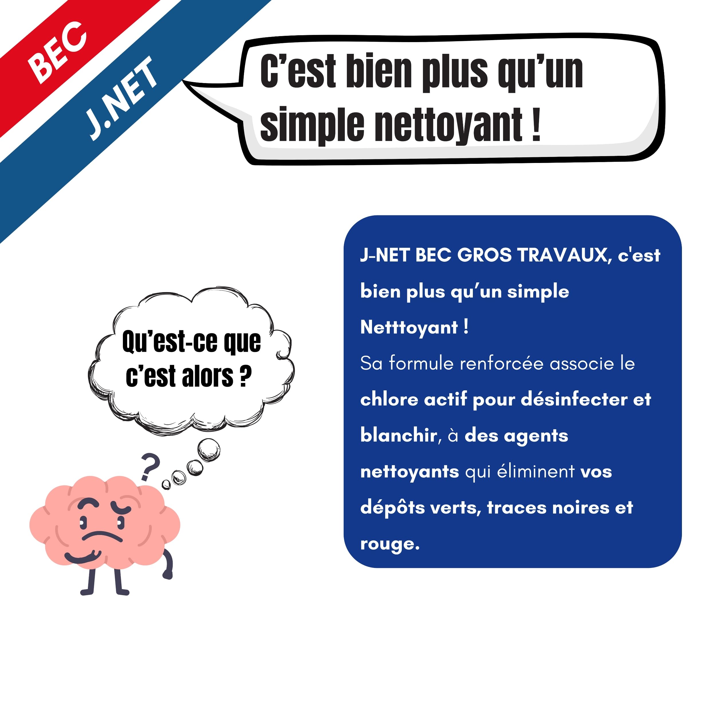 Nettoyant J-net Bec Gros Travaux 10l - Détruit dépôts vert & noirceurs - Nettoyant Puissant multi-surface - Redonne aux façades, toitures, sols leurs état d’origine - Made in France.