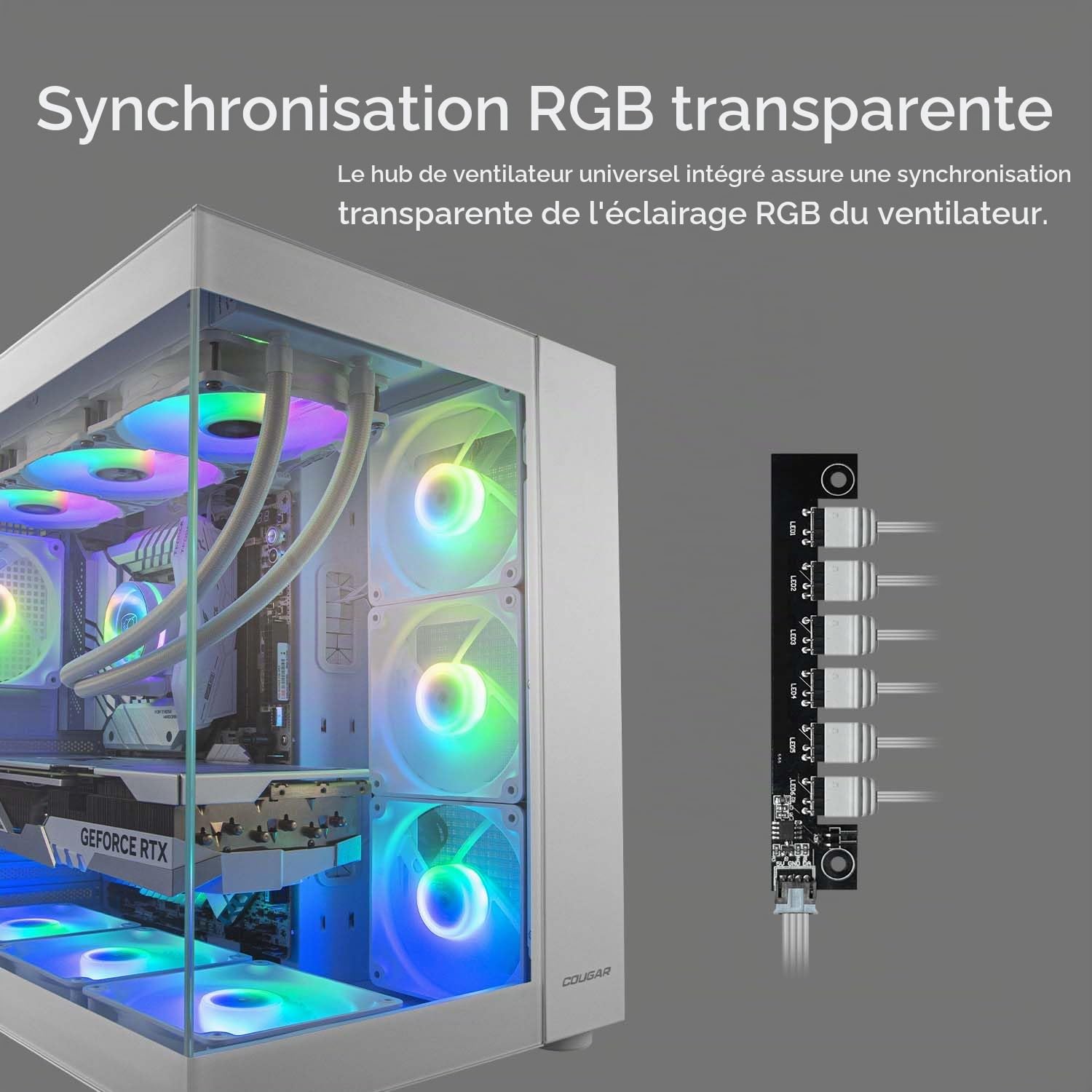 Cougar Gaming - Boitier PC - FV150RGB - Mini-ITX, Micro-ATX et ATX - Double Chambre - Compatible GPU 400 mm - ARGB - Refroidissement avancé - Jusqu’à Neuf Ventilateurs (Noir)