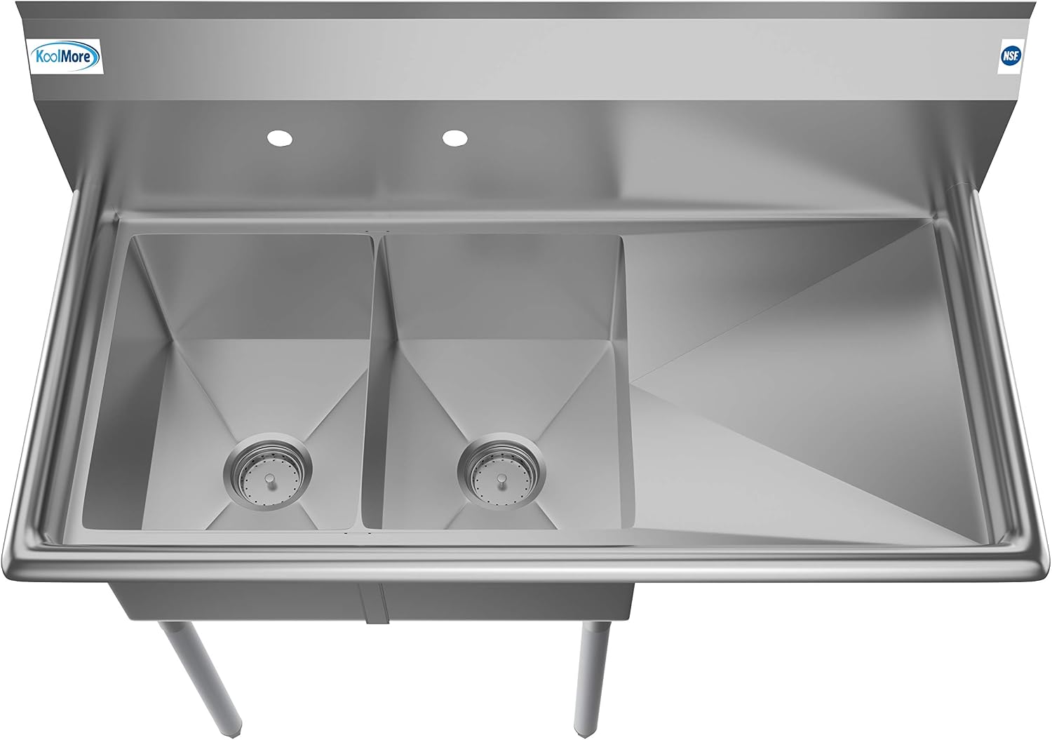 KoolMore - SB121610-16R3 2 Compartment Stainless Steel NSF Commercial Kitchen Prep & Utility Sink with Drainboard - Bowl Size 12" x 16" x 10", Silver