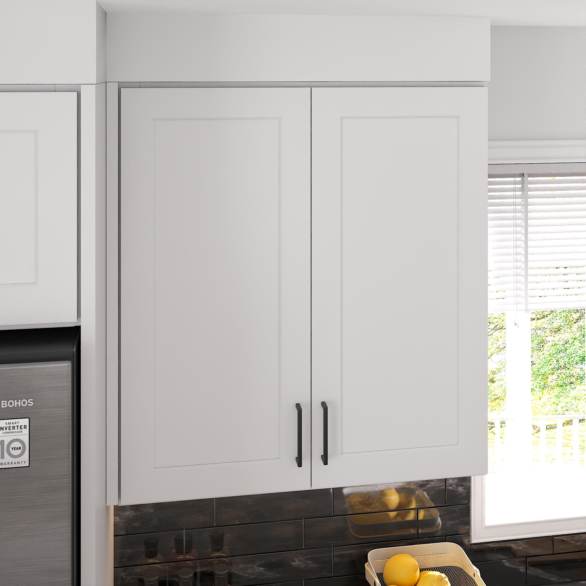 Furinno Shaker 3-Tier 2-Door Wall Kitchen Cabinet, White