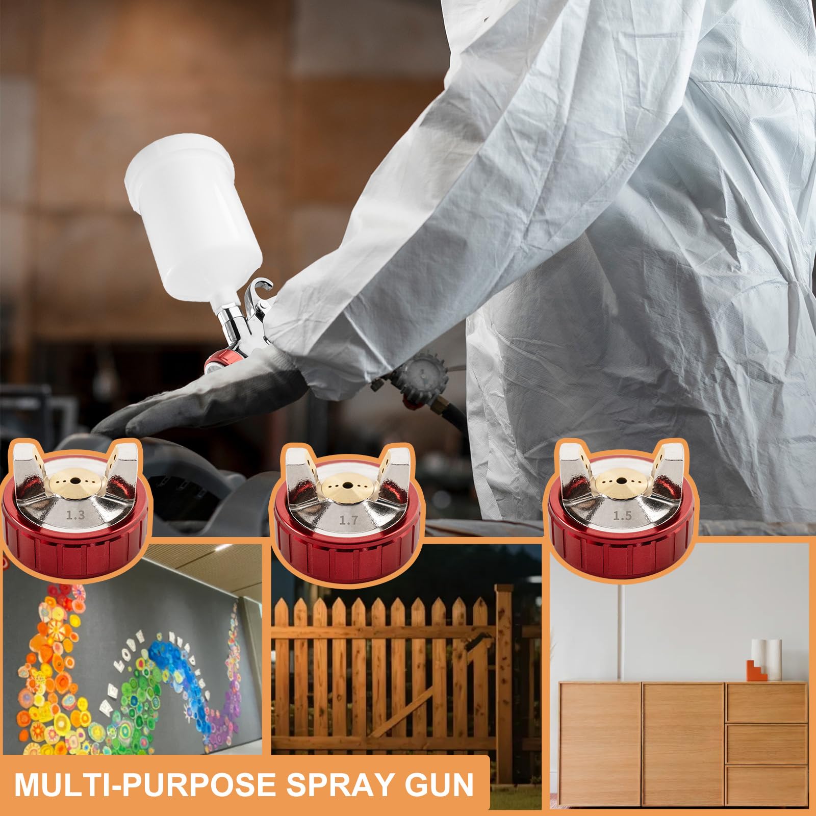R500 LVLP Pistola a spruzzo Pistola Verniciatura Professionale ad aria compressa con 4 ugelli da 1,3/1,5/1,7/2,0 mm e regolatore d'aria Pistola da Spruzzo per auto e fai da te domestico (4 ugelli)