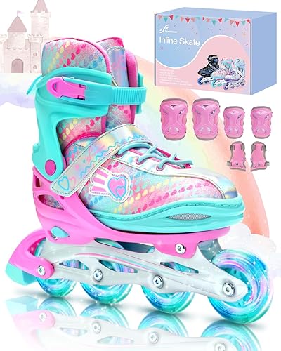 Patines para niñas Sportneer Patines en línea Patines en línea 4 tamaños ajustables con luz para niños Ruedas iluminadoras para mujeres