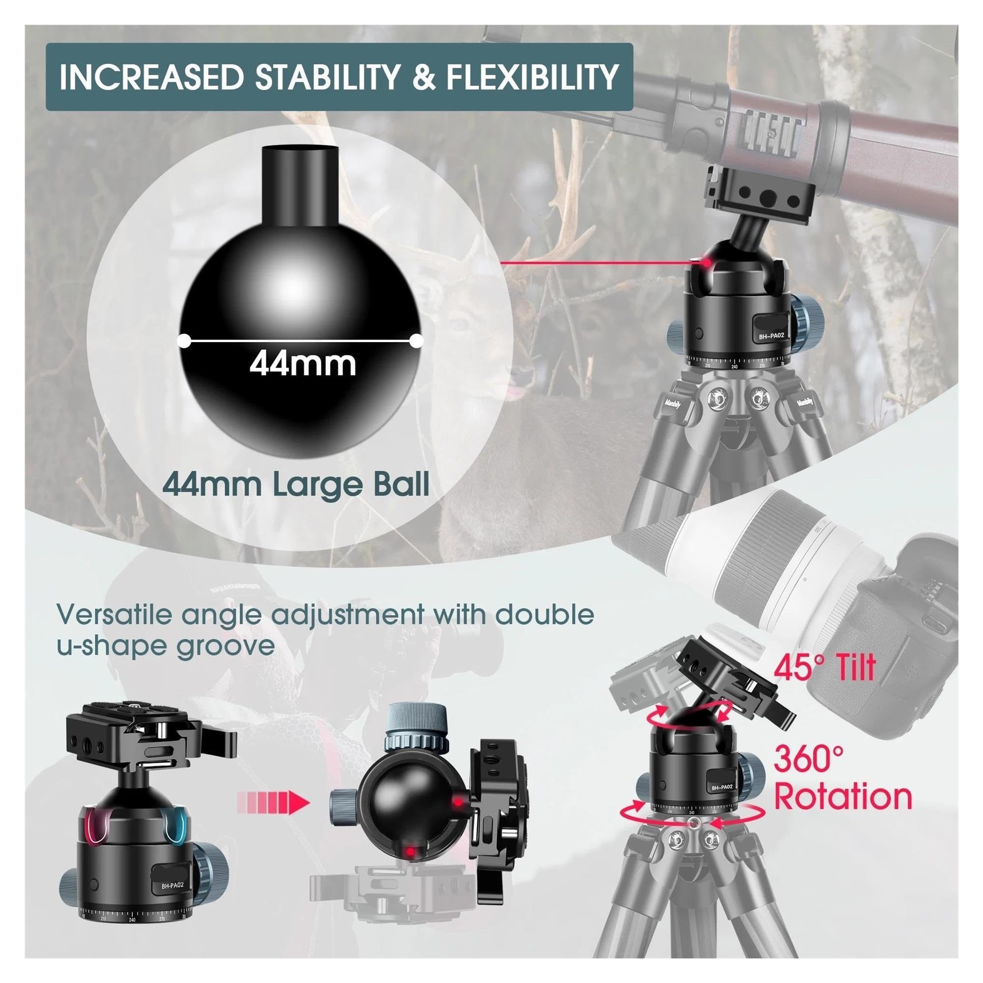 BH-PA02 Testa a sfera Arca da 44 mm, carico di 20 kg