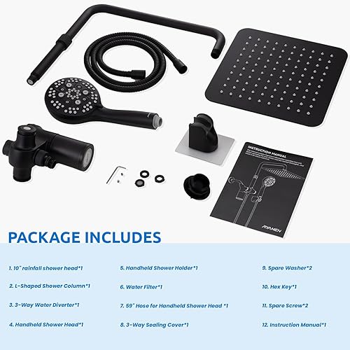 Miniatura 9 de Ryamen Combo de cabezales de ducha dobles mejorados, cabezal de ducha filtrado de 10 pulgadas con mano, cabezal de ducha de lluvia de 3 vías con