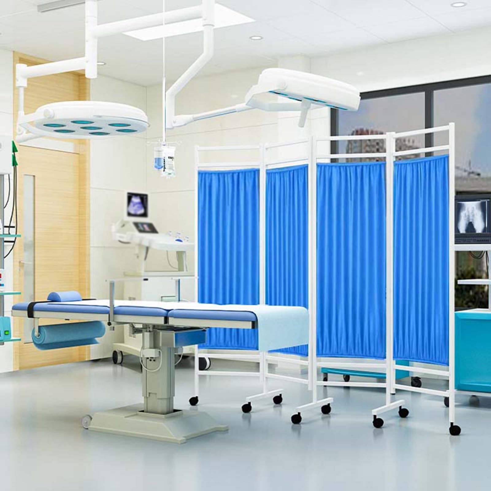 Paravent médical à 4 panneaux mobile pour l'intimité des patients en salle d'urgence