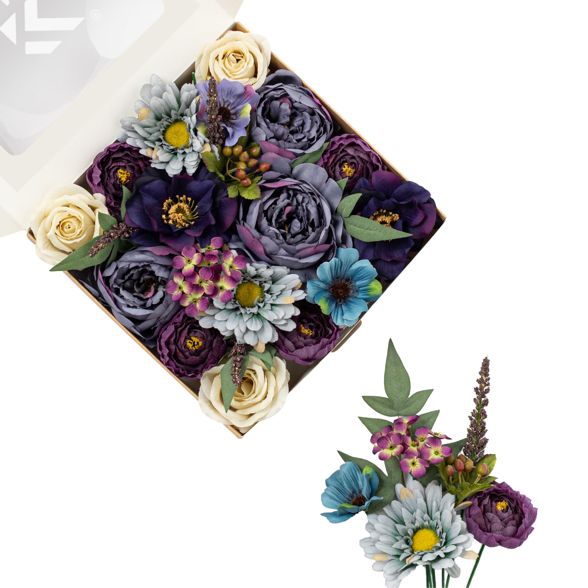 FANKO Purple Dusty Gray Faux Flowers Mix