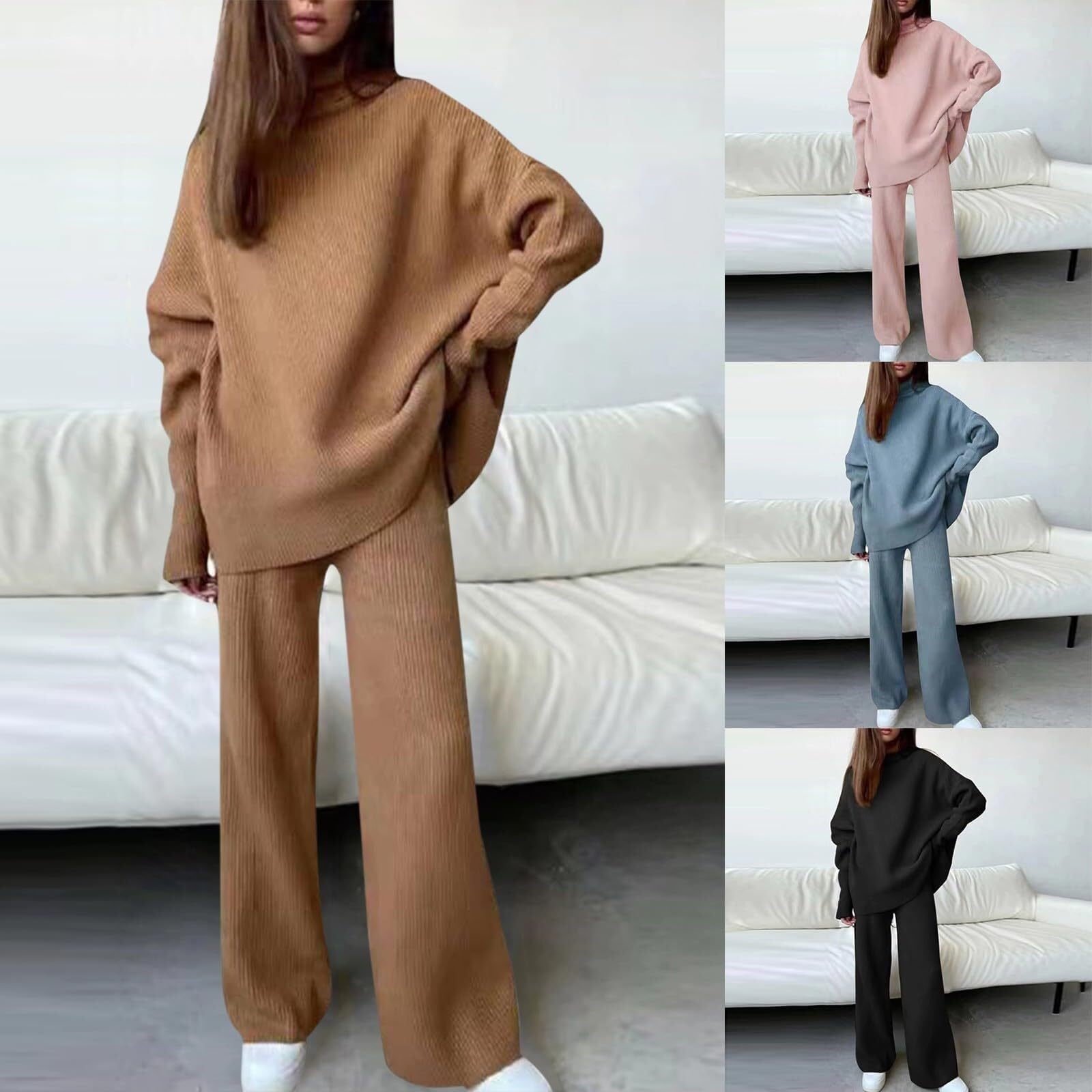 Tuta Donna 2 Pezzi Completo Maglia e Pantalone Casual Elegante, Comodo e Oversize, Set Coordinato Invernale, Moda Morbida Loungewear per Casa e Lavoro(Blu,4XL)