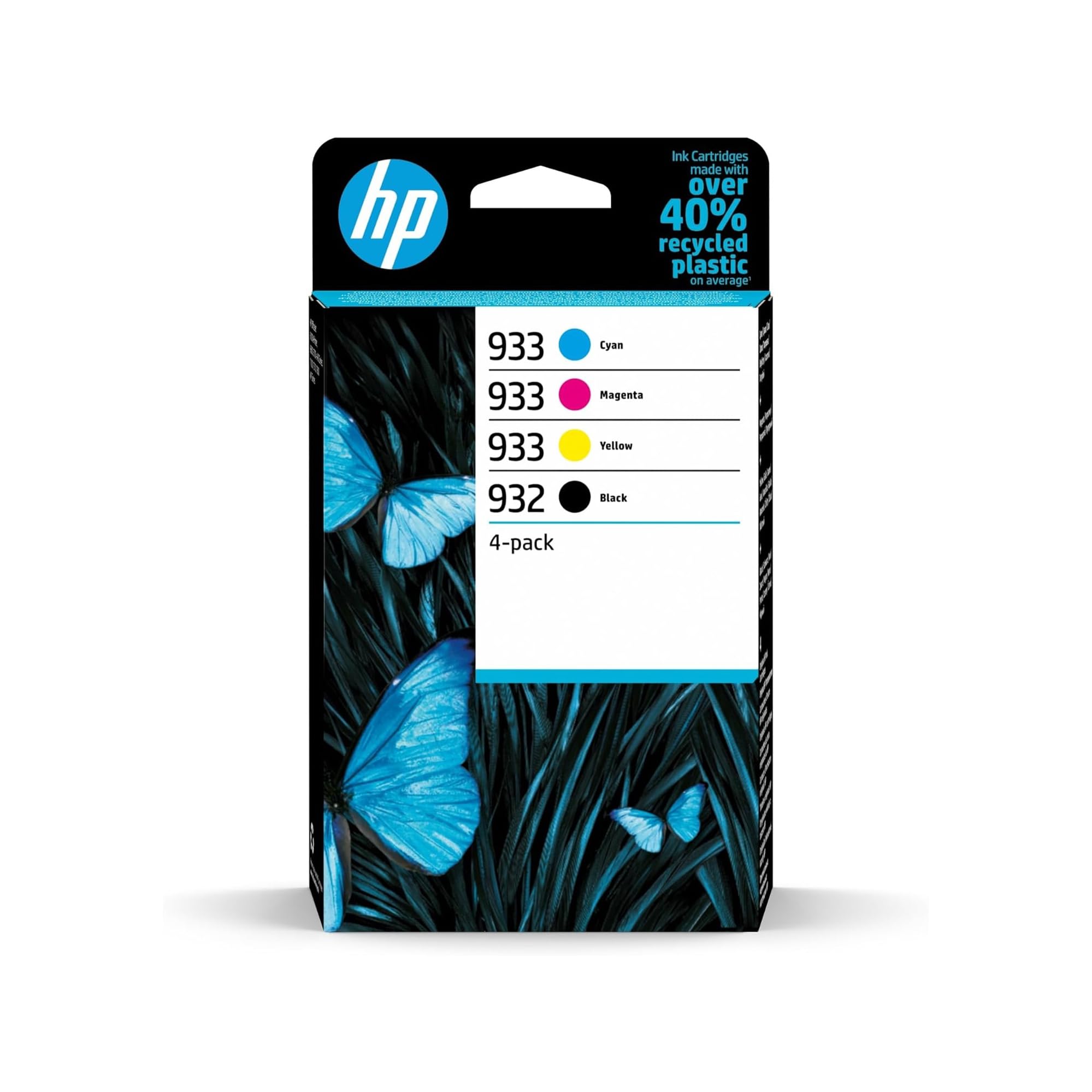 HP 932 Negro, Cian, Magenta, Amarillo, Pack de 4 Cartuchos Tinta Originales | Compatible con OfficeJet 6100, 6600, 6700, 7110, 7130, 400 páginas (6ZC71AE)