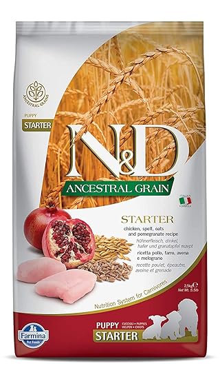 Farmina N&D Ancestral Grain Dry Dog Food, Puppy Starter,12 kg All Breed, Chicken and Pomegranate