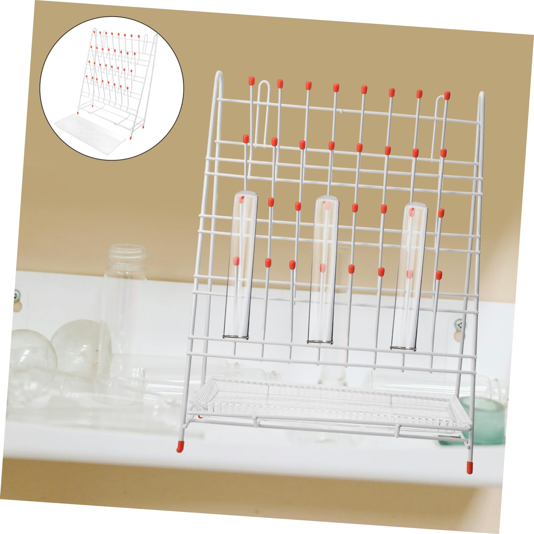 PartyKindom Égouttoir Verre en Fer Blanc à 32 Emplacements, Séchoir Tubulaire pour Laboratoire, Séchage des Bouteilles, Gain de Place et Nettoyage Facile