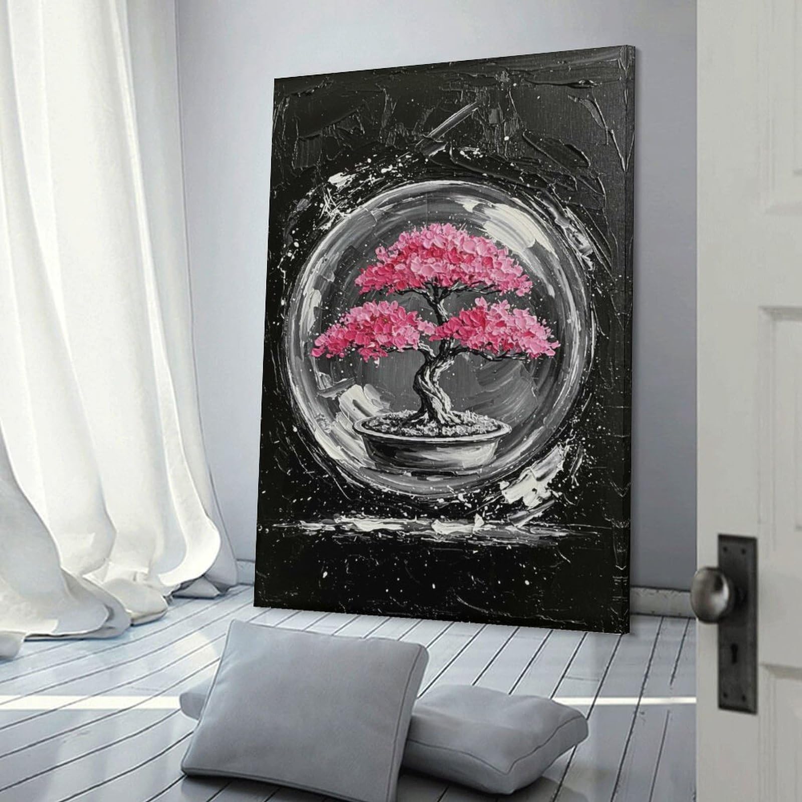 Junmoney Frame-Style-12 Bonsai Tree Painting Hanging Wall Art, 20X30inch(50X75cm), For Entrance Walls, Hall Decor Or Foyers, Wall Decor To Refresh Empty Corners