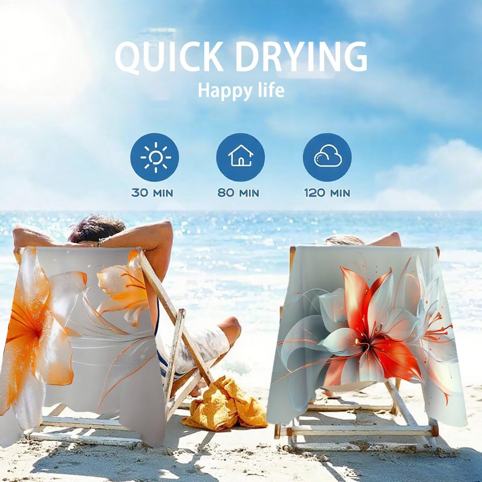 Ręczniki plażowe z mikrofibry, 100 x 200 cm, lilia, ręcznik plażowy dla dorosłych, bardzo duży ręcznik z mikrofibry, kwiaty, ręczniki kąpielowe z torbą siatkową, dwustronny, bez piasku, kompaktowy