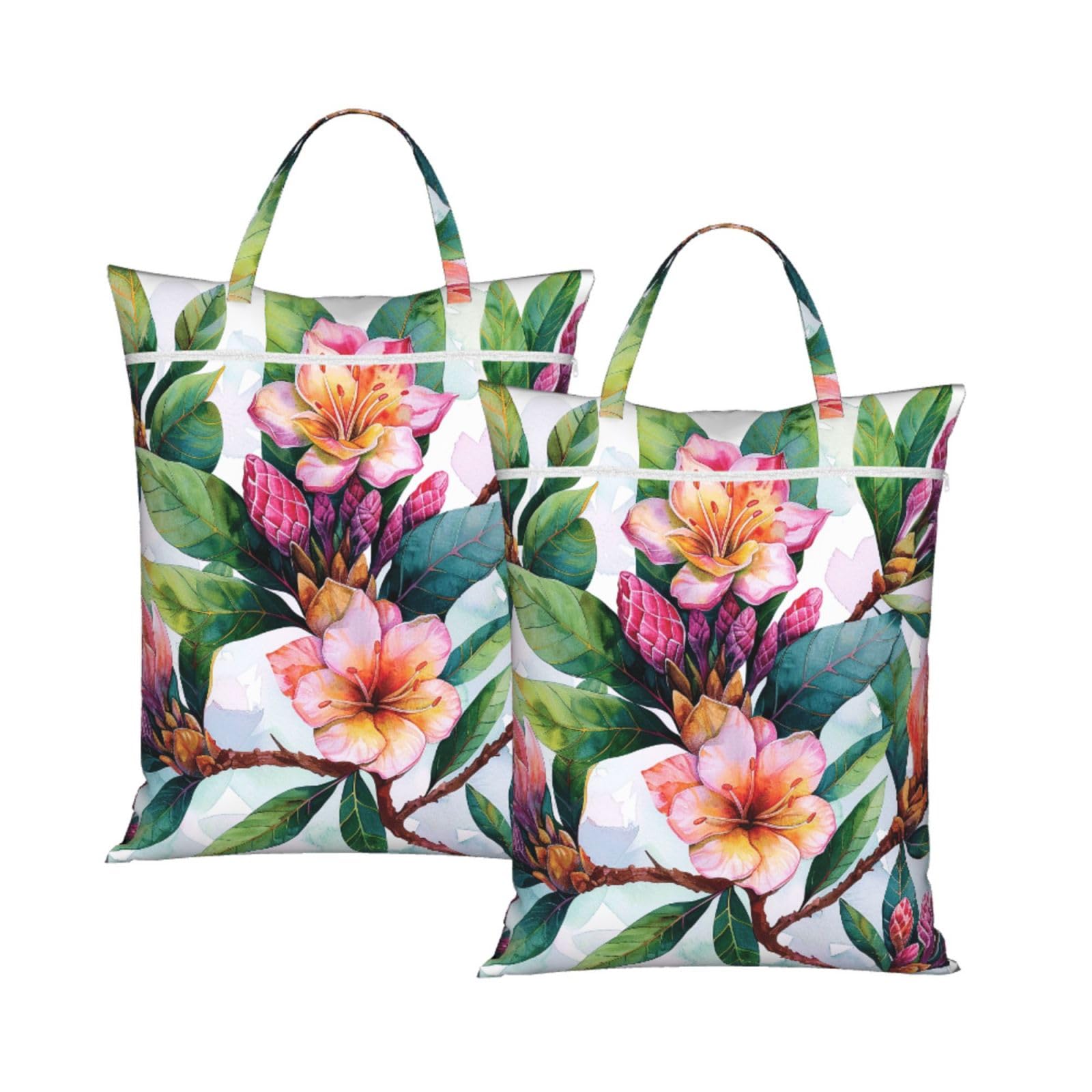 Large Travel Laundry Bags,Hawaiian flower art print Print with Handle Foldable Laundry Bag for Holidays Gym Swimming and Family Trips, 2Pcs