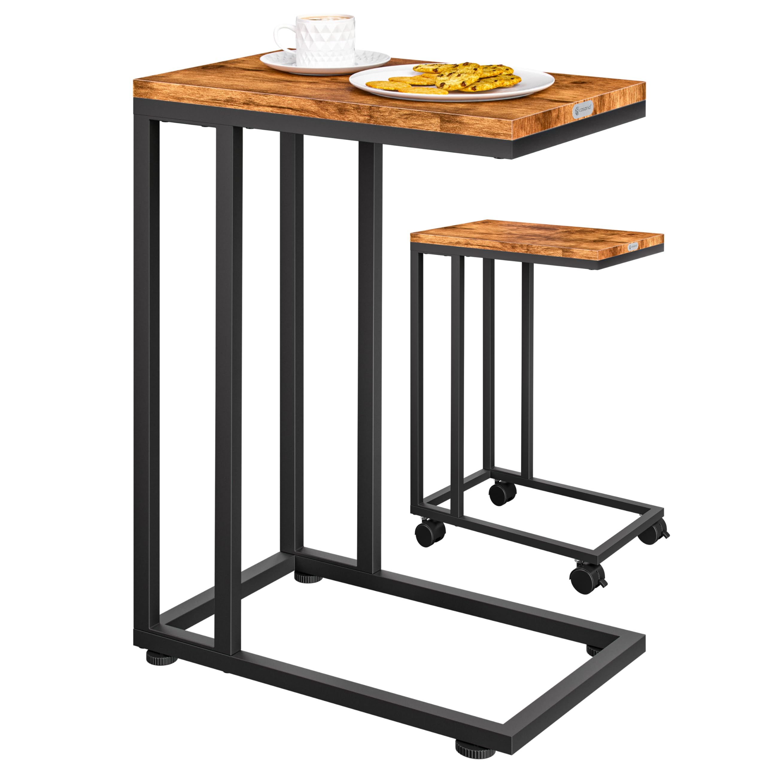 Casaria® Table d'appoint Bout de canapé avec roulettes Cadre en métal Noir Desserte de lit Support Ordinateur Portable pour Salon Bureau Chambre