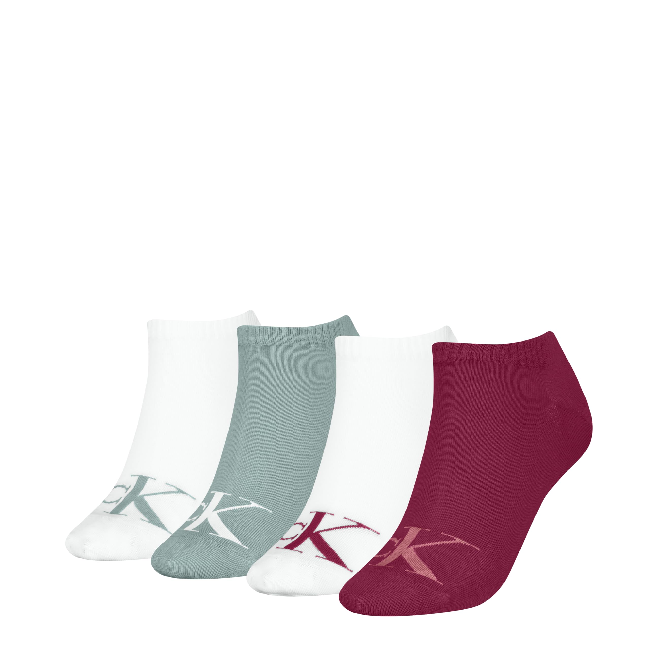 Calvin Klein Women's Monogram Sneaker, Berry Red/Jade Green, 35-38 (Pack of 4)