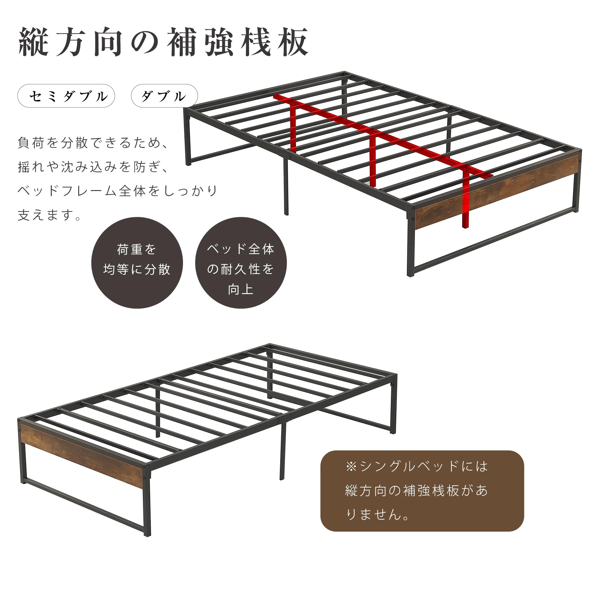 Amazon｜ベッド フレーム パイプ パイプ+木 シングルベッド アイアン